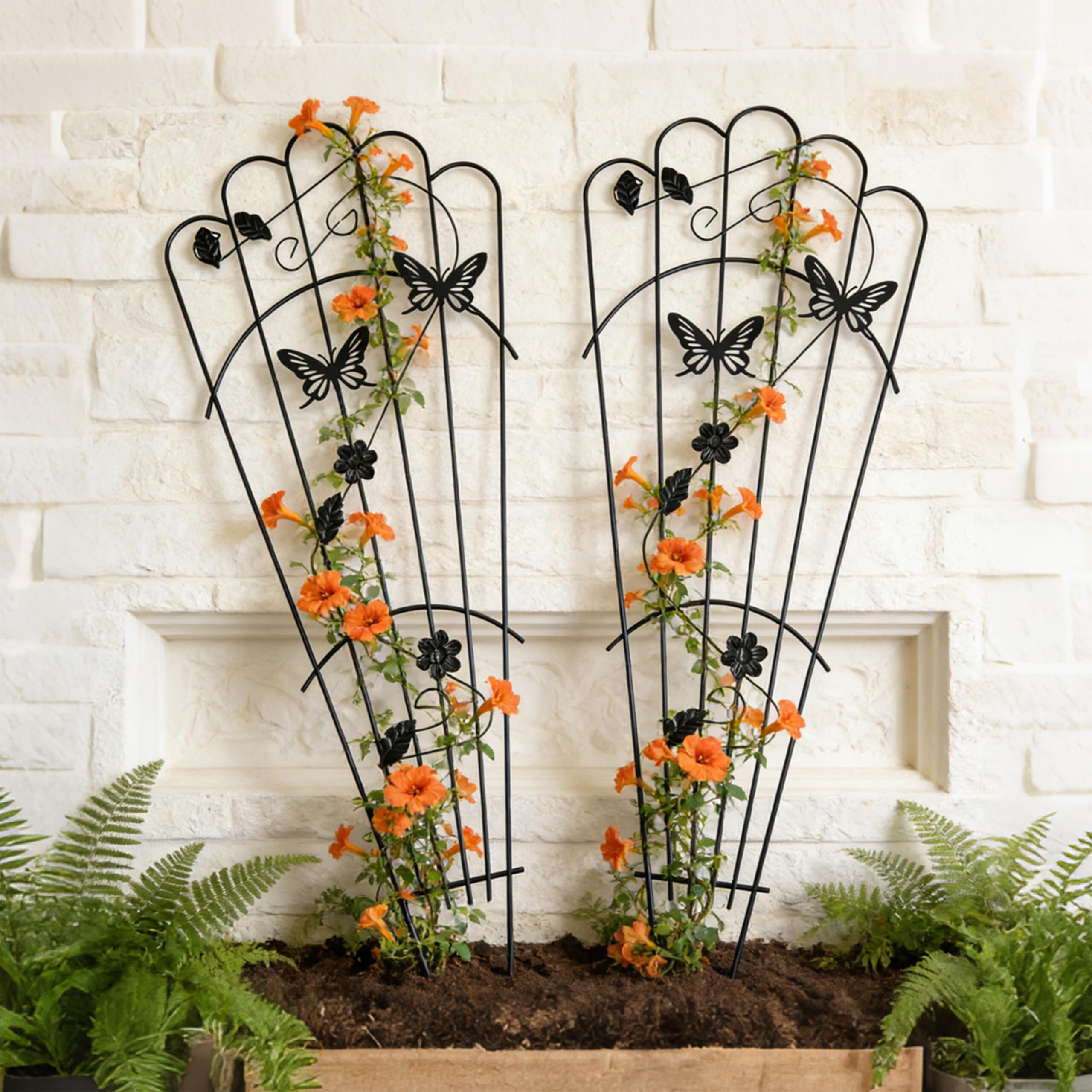 Relaxdays Rankgitter, 2er Set, HxB: 87 x 37 cm, Metall, Rankhilfe für Kletterpflanzen, Garten, Rosenrankhilfe, schwarz