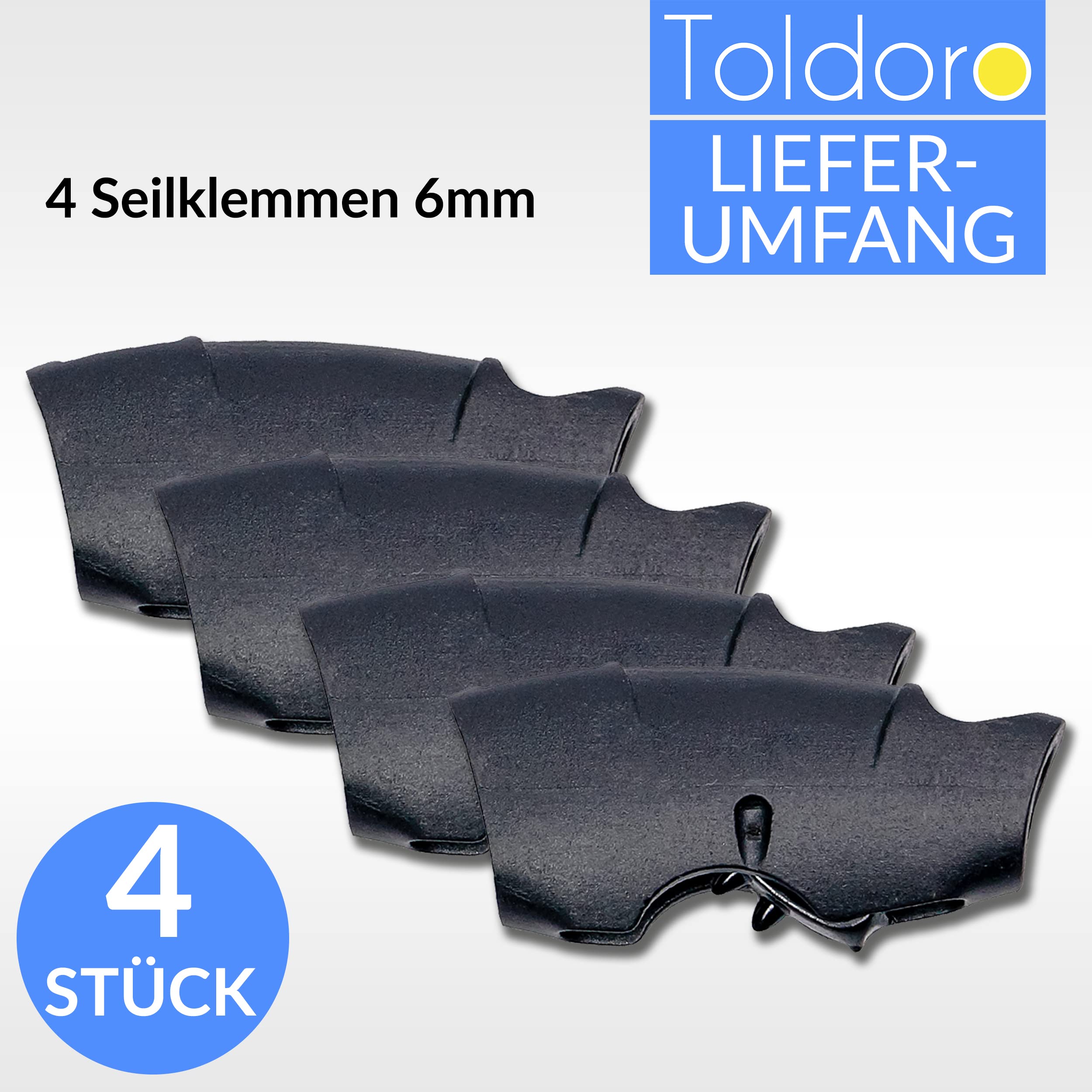 Toldoro Seilklemme Super Sharky 4 Stück 6mm / Klemmen zur Befestigung von Seilen und Tauwerk für Sonnensegel oder Segelboote/Tauwerkklemme aus Kunststoff für schnelle Befestigung