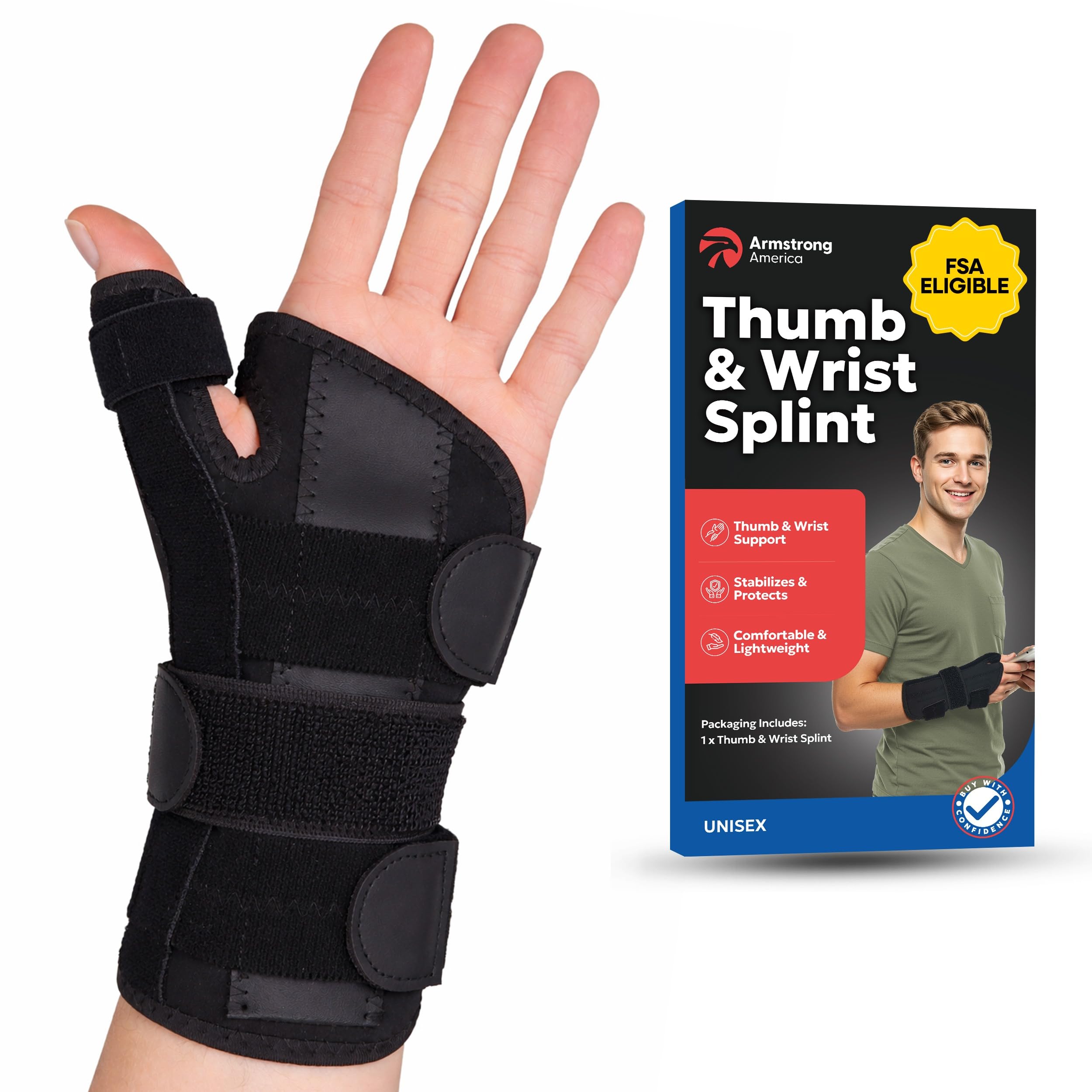 Thumb Splint & Wrist Brace | Carpal Tunnel Wrist Splint with Trigger Thumb Brace Spica | Stabilizer & Support For Tendonitis Pain, Arthritis, CMC,