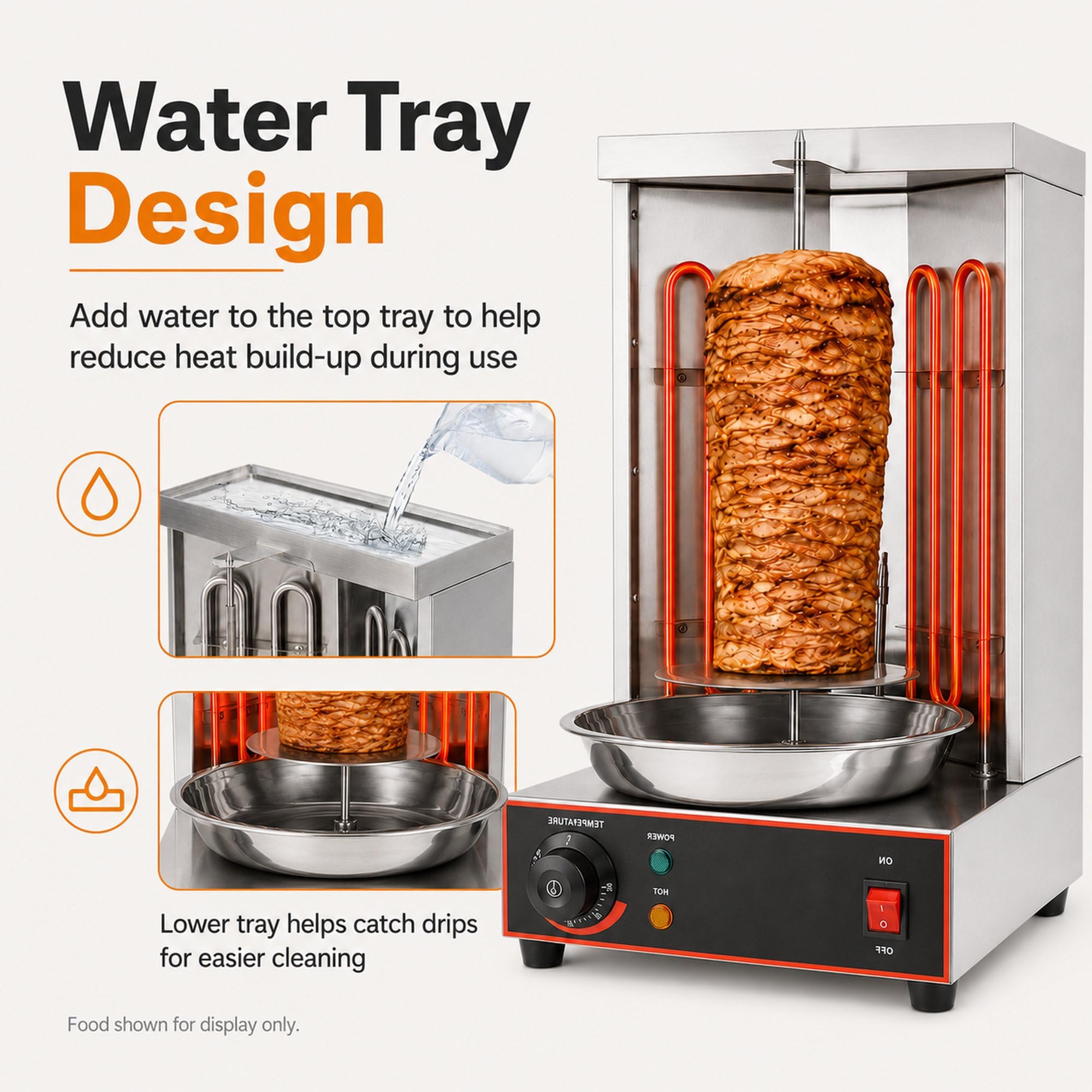 Machine à Shawarma éLectrique Professionnelle, Four RôTissoire Vertical en Acier Inoxydable 2400 W, RéGlage De La TempéRature : 50-300 °C, pour Restaurants
