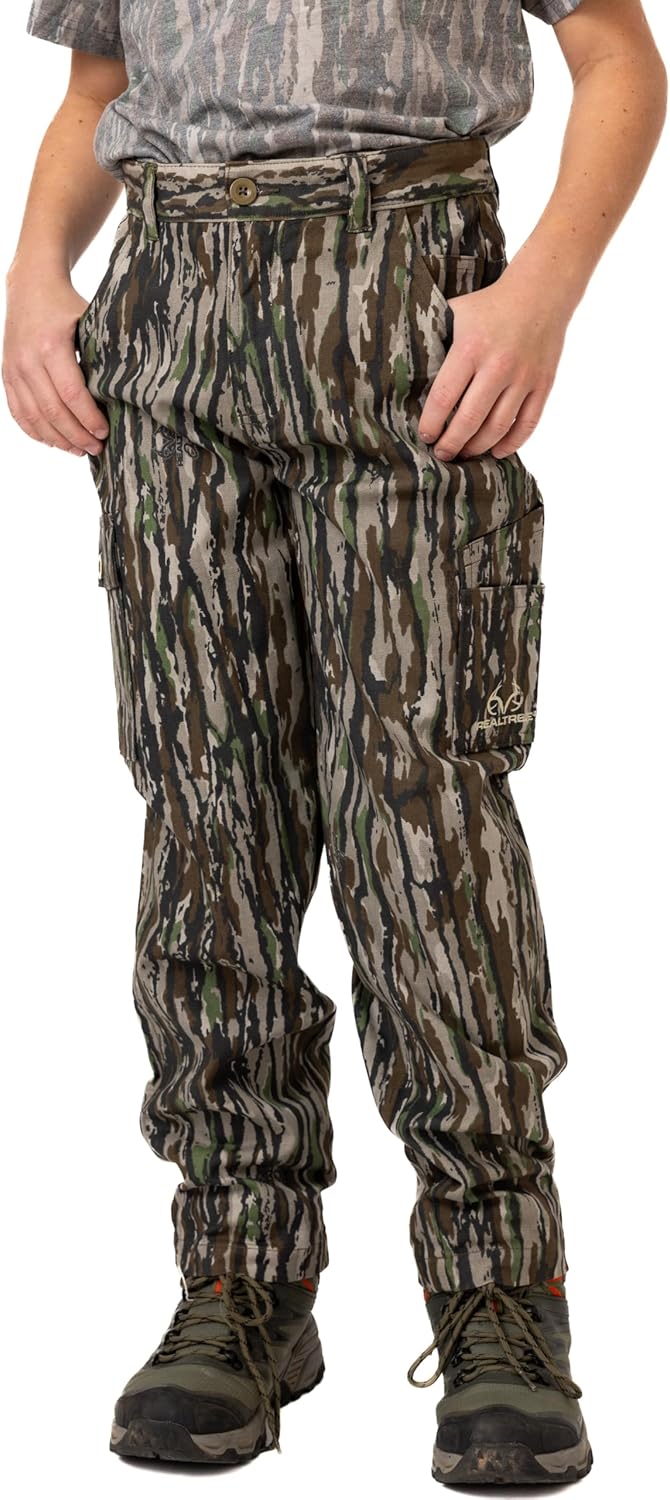 Realtree Youth Camo Cargo Pants - 6-Pocket Hunting Pants for Boys, Outdoor Activities, Camping, Mid Rise Straight Leg