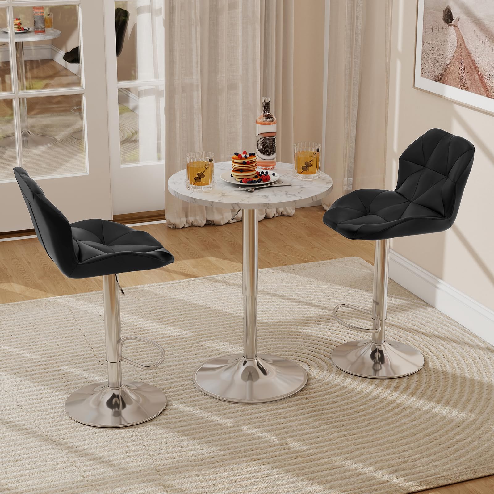 ARTETHYS Bar Table Set of 3 Adjustable Round Desk and 2 Swivel Pub Stools for Home Kitchen Bistro Bars Wine Cabinets