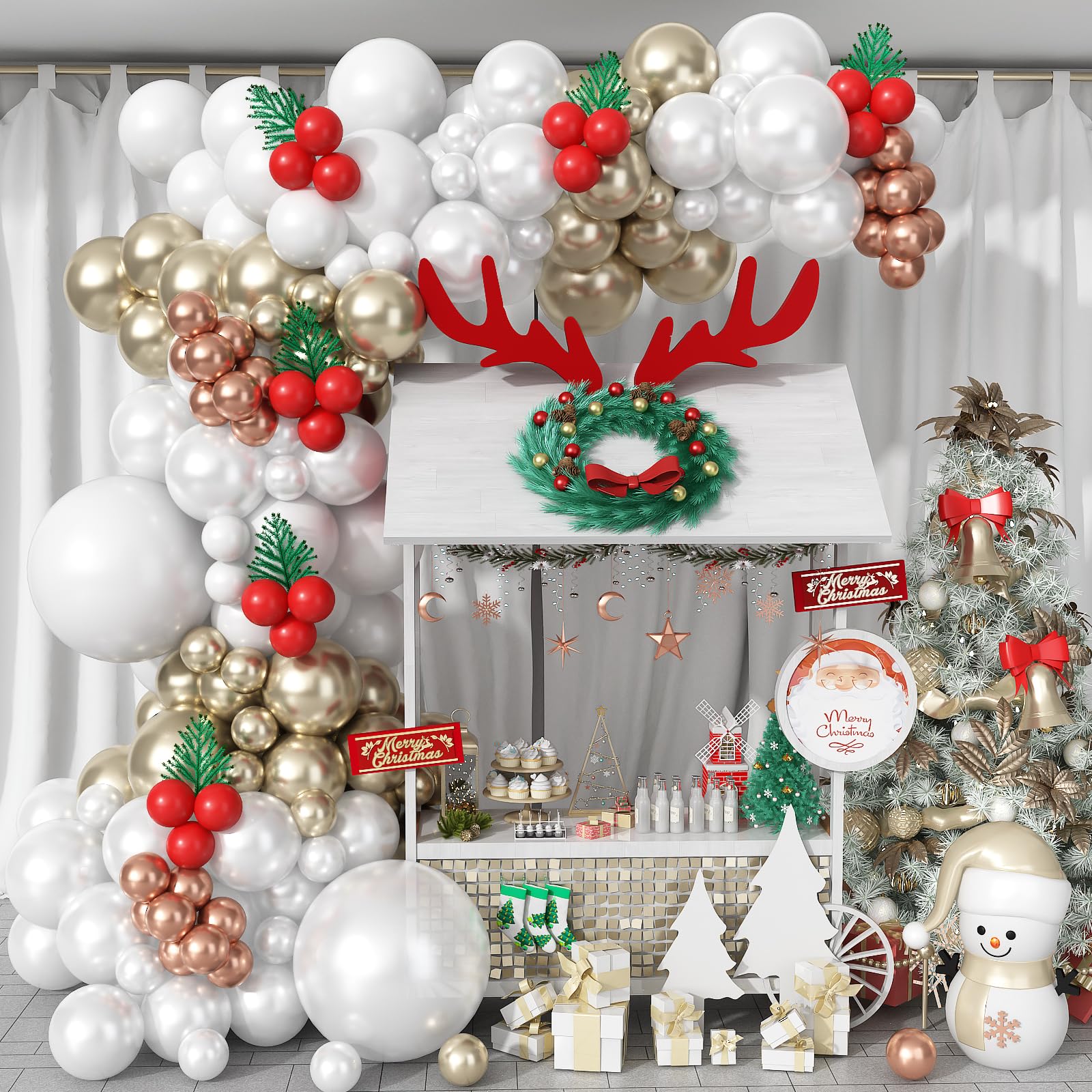124Pcs Pearl White Light Gold Balloons Arch Kit