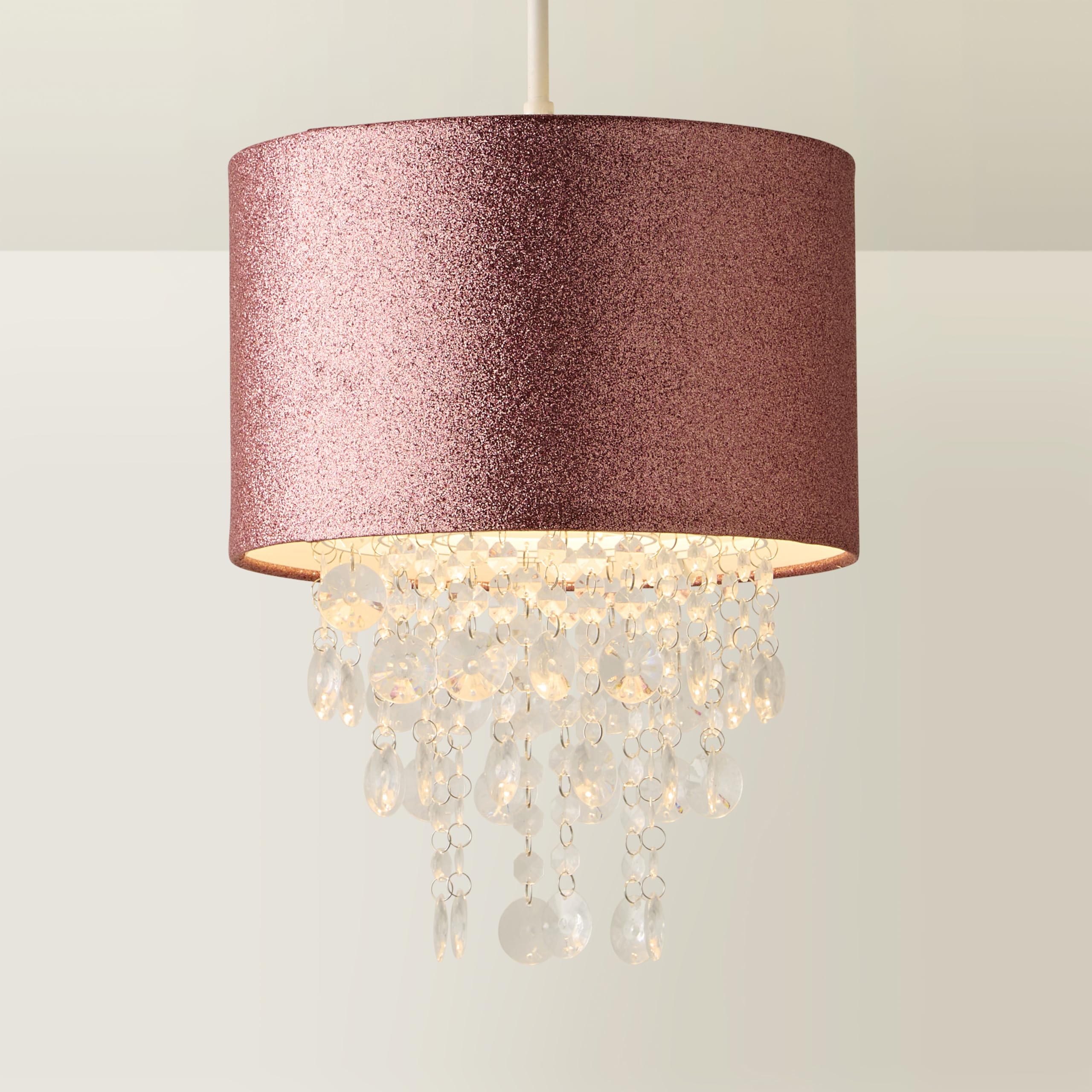 Valuelights Pink Bonita 28Cm Glitter Droplets Easy Fit Pendant Lamp Shade With Bulb In
