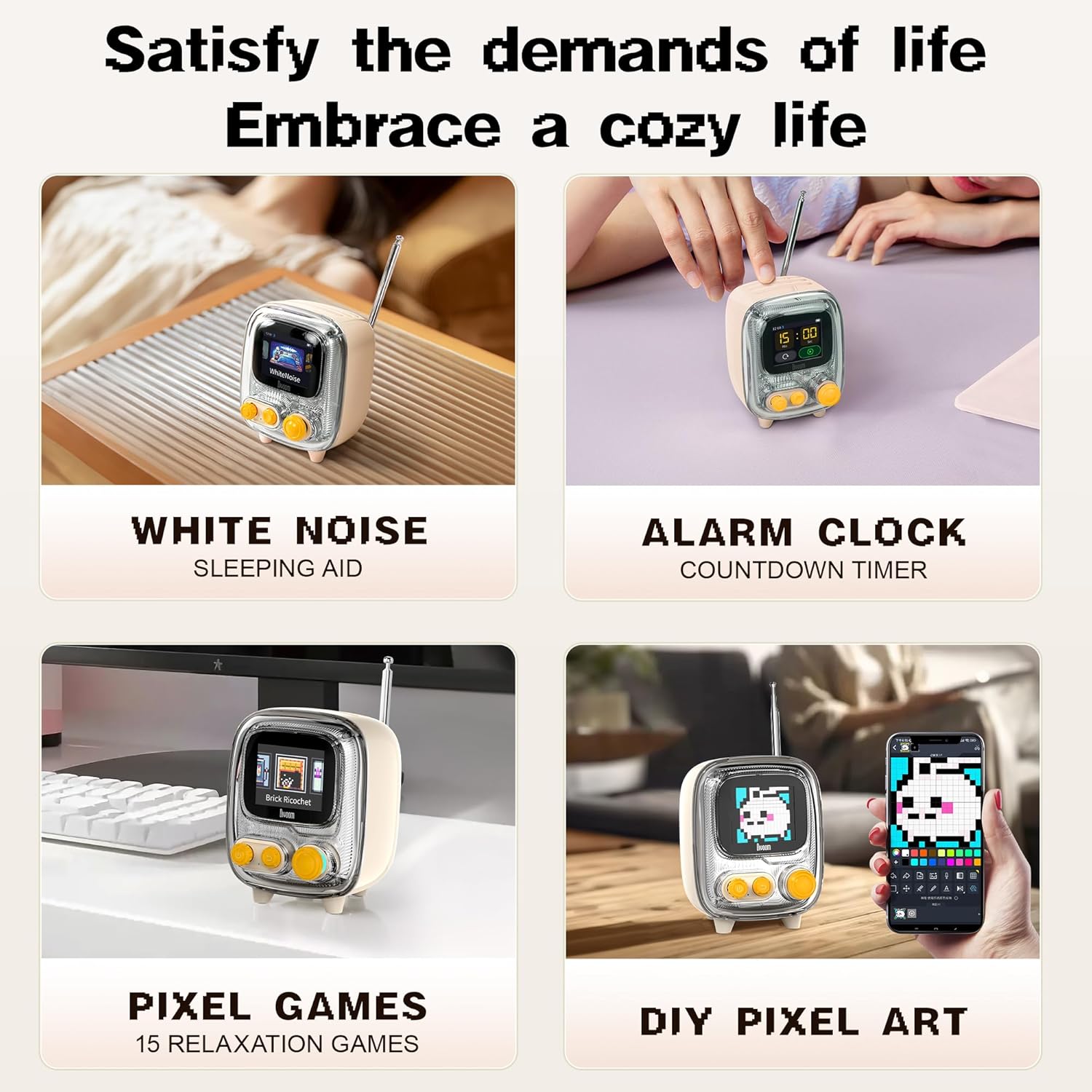 A smartphone screen showing a photo casting interface, with the photo appearing on the Divoom Tiivoo-2 speaker.