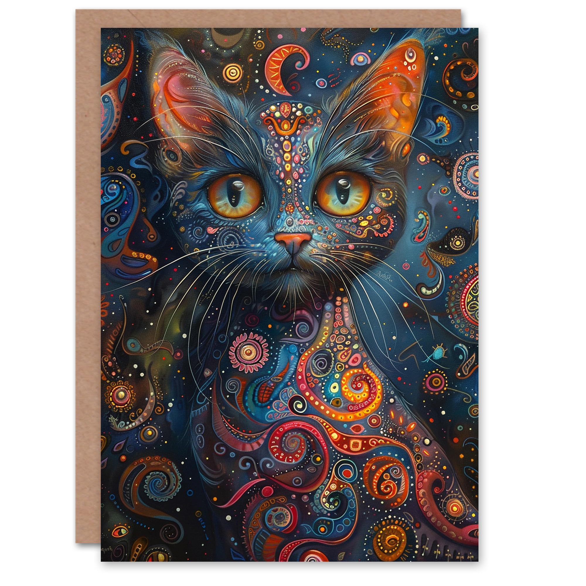 Artery8 Birthday Card Kaleidoscope Cat Galaxy Trippy Concept Art For Her Gran Sister Niece Daughter Wife Woman Greeting Card