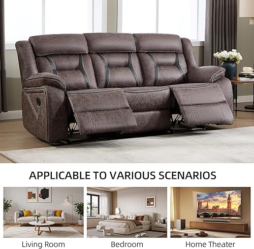 Miniatura 7 de EBELLO Juego de sofá reclinable manual, juego de muebles reclinables de piel sintética, incluye sofá biplaza y sofá reclinable manual de 3 asientos,