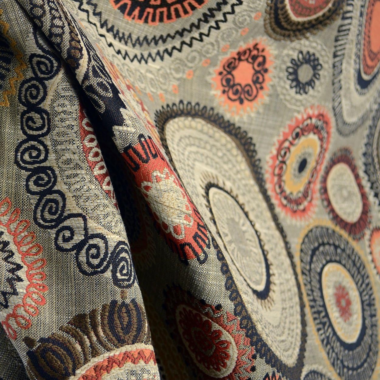 Riollo Saffron Swavelle Grey Suzani Upholstery Fabric