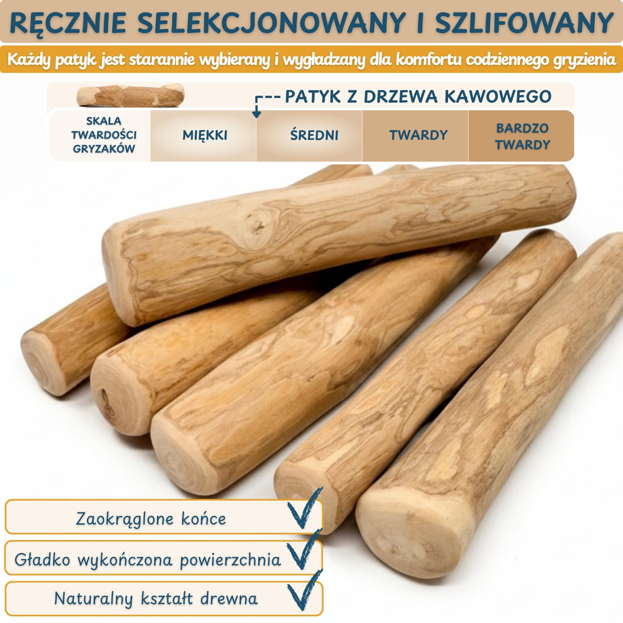 Wildeers Patyk z Drzewa Kawowego, Naturalny Gryzak dla Psa M, 3 szt. | 15-17 cm, Twardy Wytrzymały Gryzak dla Małych i Średnich Psów do 10 kg, Zajęcie dla Psa, Bez Toksyn