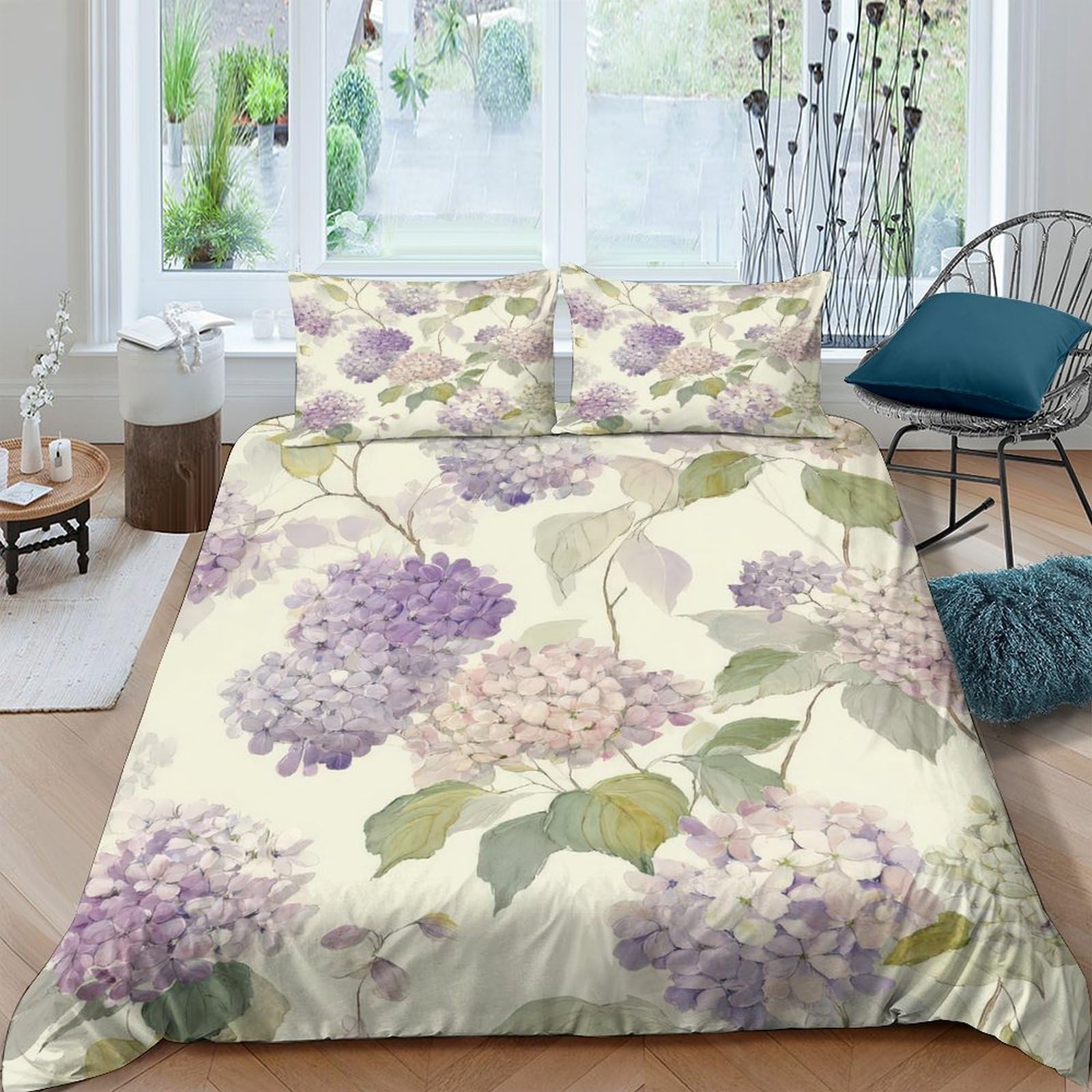Ctjqhvkz Style-3 3D Printed Hydrangea Floral Fitted Sheet Microfiber Soft Decorative Pastel Blossom Bed Cover For Bedroom Guest Room Dorm Single（135X200cm）