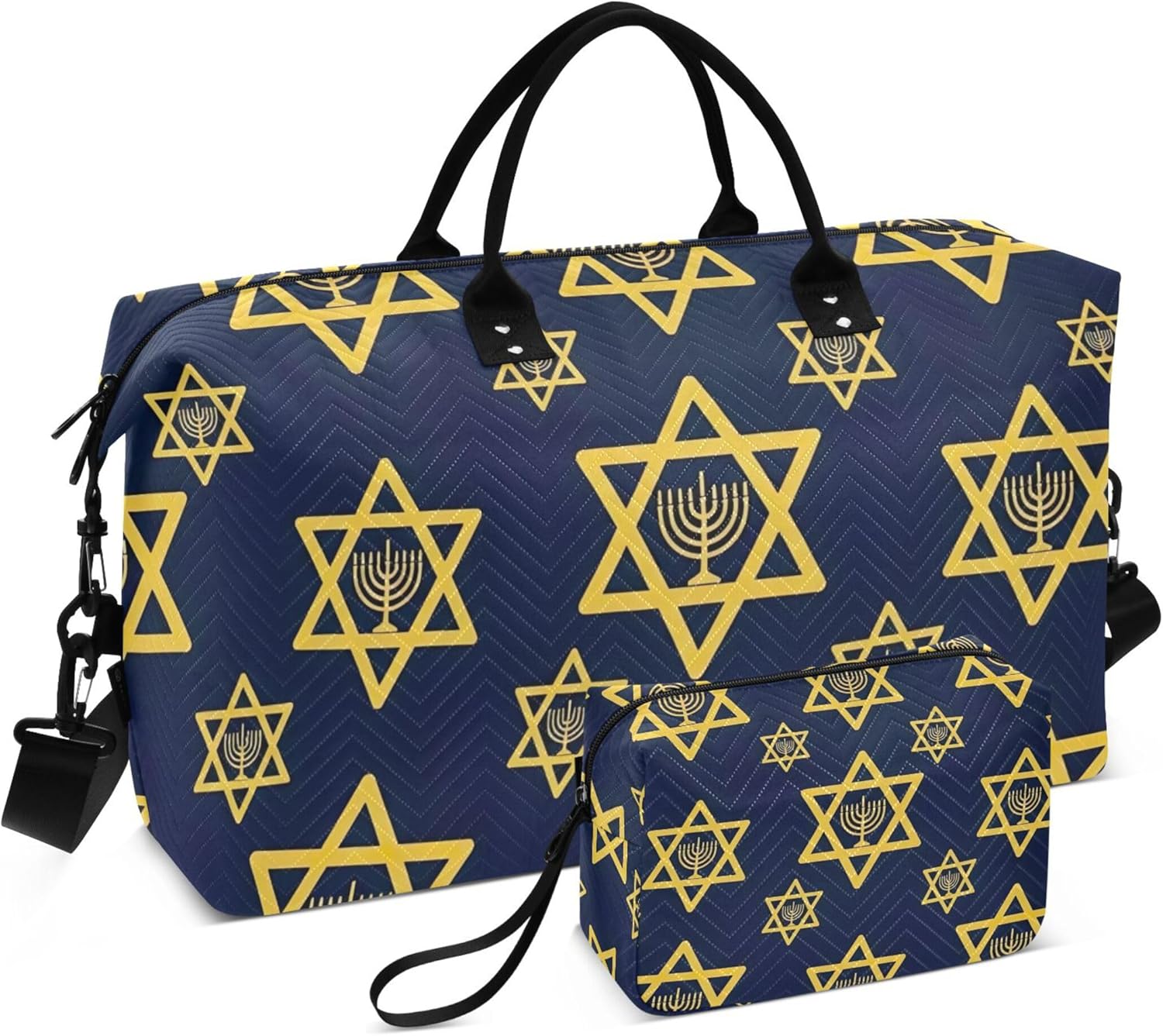 カートゥーン イエロー スター ブルー ダッフルバッグ トラベル&amp;メイクアップポーチセット モダン レディース ウィークエン