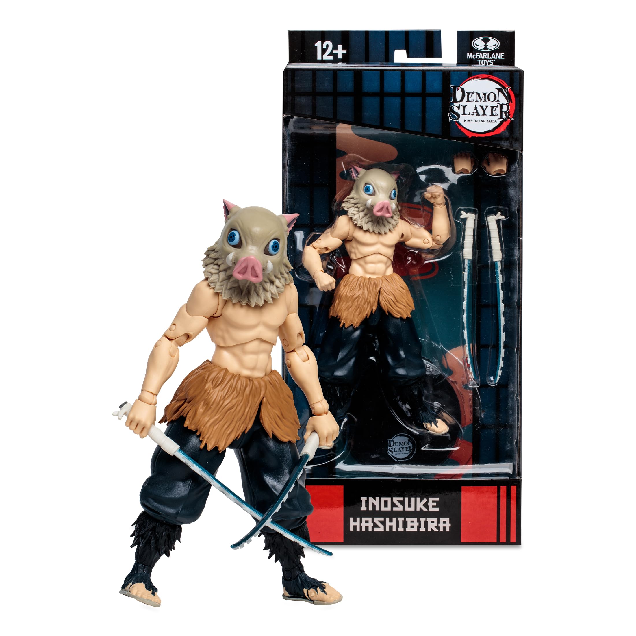 McFarlane Toys Demon Slayer - Action Figure Inosuke Hashibira, da collezione altamente dettagliata, con 22 punti di articolazione, mani alternative, spade e base espositiva