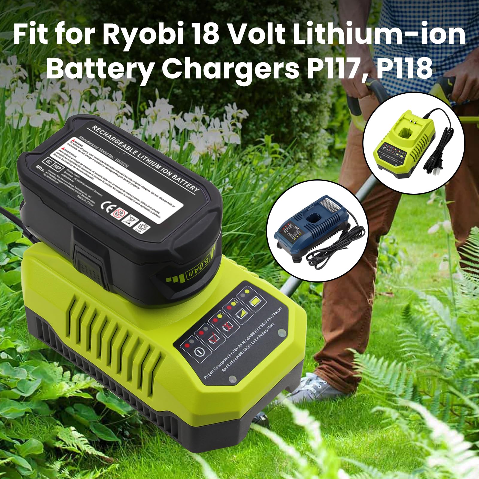 Ryobi 18v Battery And Charger P108 Battery Replacement For Ryobi