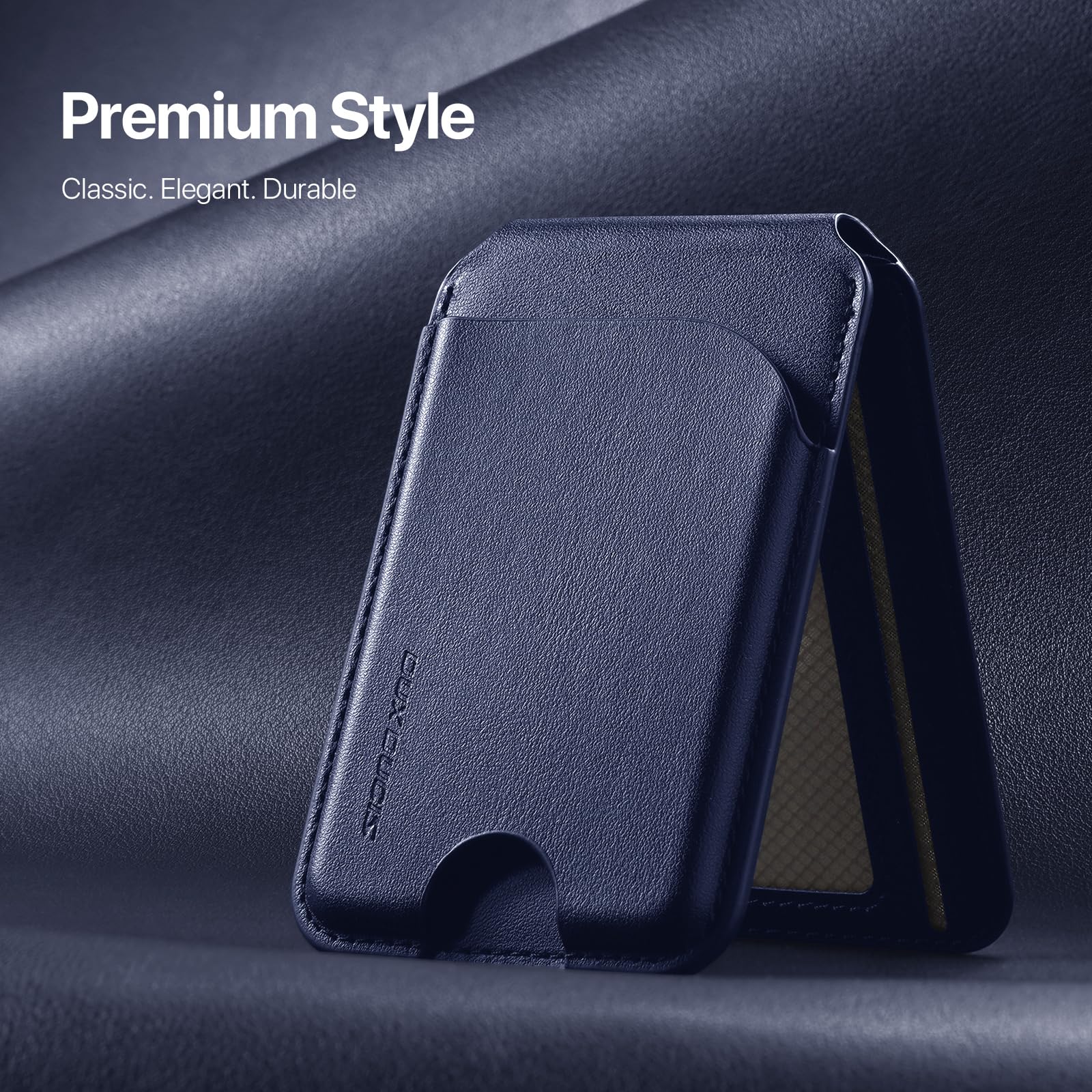 DUX DUCIS Porte-Cartes Magnétique MagSafe avec Blocage RFID, Portefeuille pour 4 Cartes, en Cuir PU, Wallet pour iPhone 17/16/15/14/13/12, Bleu
