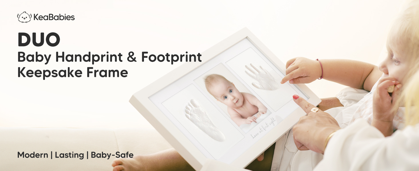 KeaBabies Baby Hand and Footprint Kit - Clay Handprint Keepsake Frame, Newborn Nursery Picture Frame, Personalized New Mom Gifts for Baby First Christmas Shower (Alpine White)