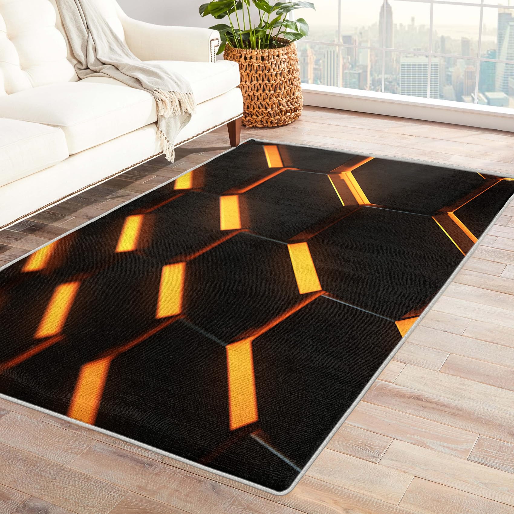 Tapis de salon noir et or style luxe poils courts 180 x 240