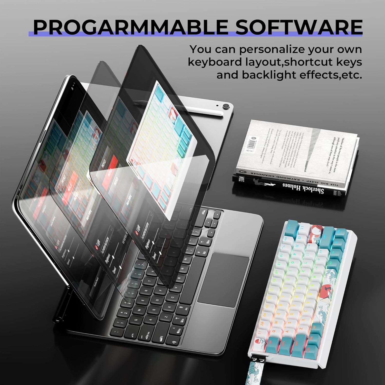 HITIME x XVX 60% Percent Keyboard with Strap, H61 Wired Aluminum Gaming Keyboard, Hot Swappable, Kanagawa Anime PBT Keycaps, RGB Backlit, Cherry Profile, Sound Absorbing Pads, Creamy Linear Switch