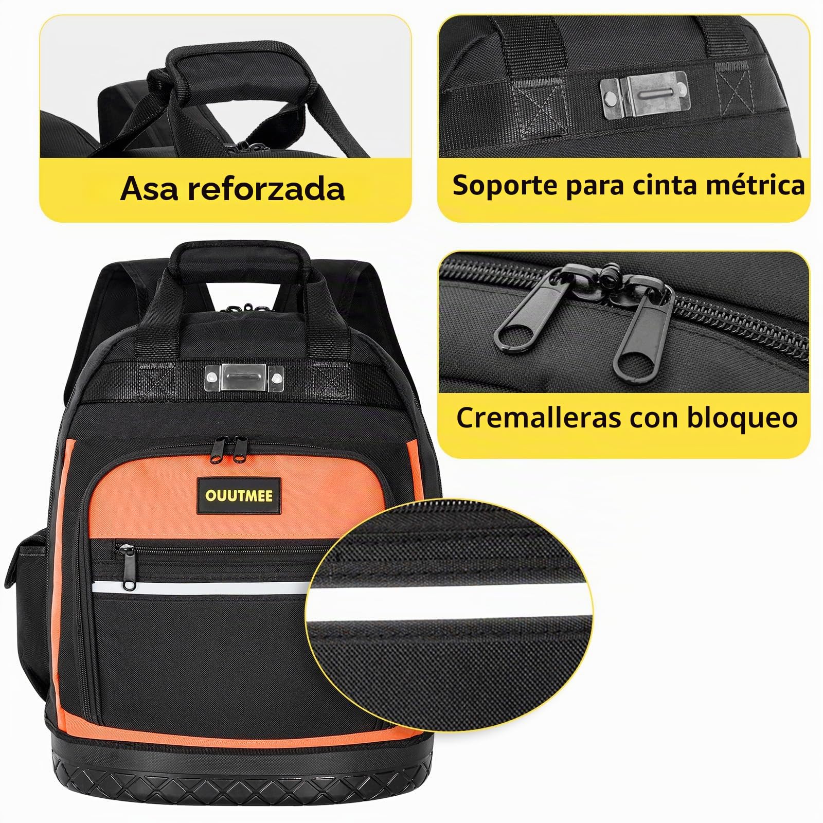 OUUTMEE Mochila de herramientas con base de goma ABS, bolsa de herramientas resistente con bolsillos múltiples, bolsas portaherramientas con correa de hombro y cintura para electricistas y