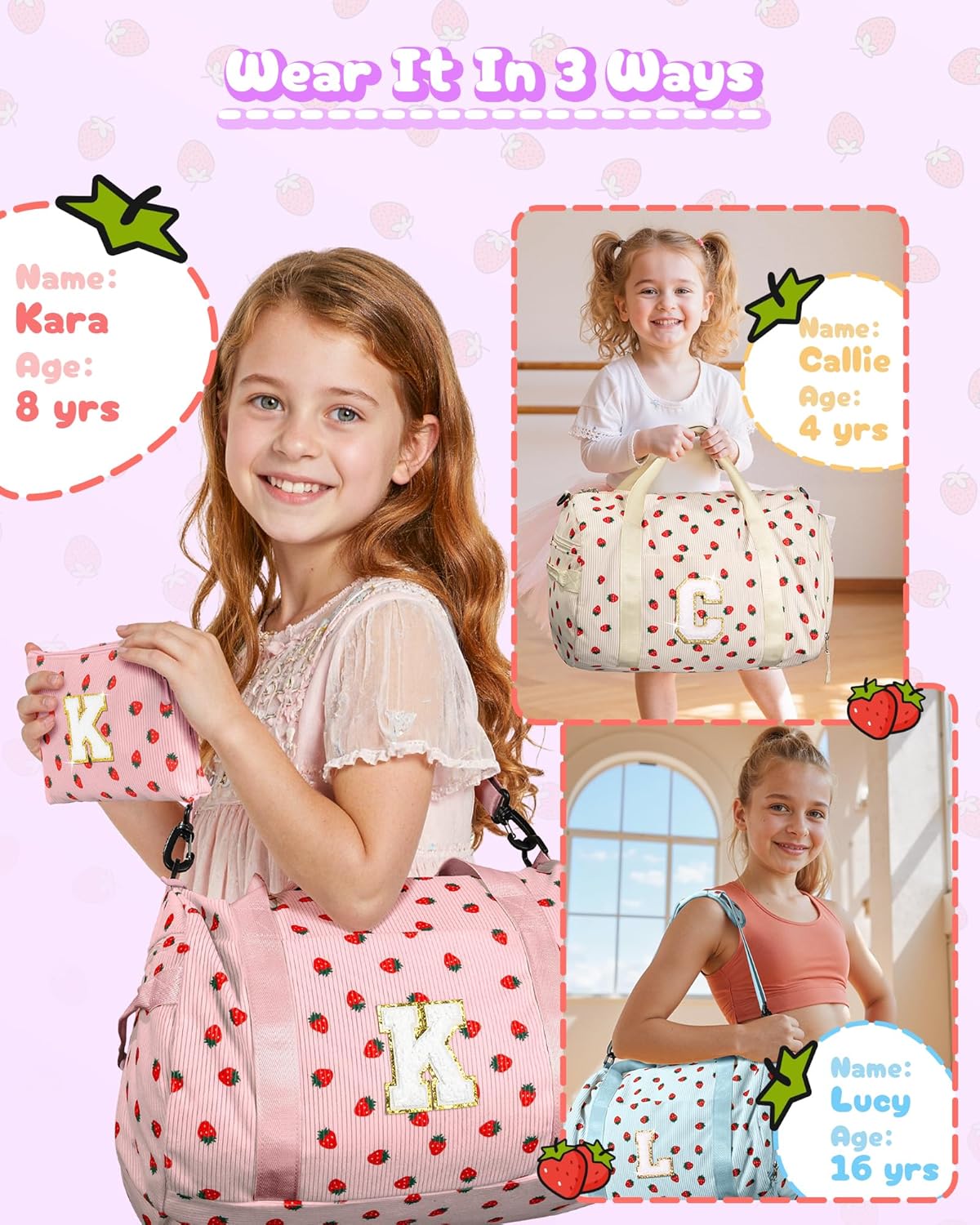 Teen Girl Gifts Trendy Stuff, Girls Gym Bag, Kids Personalized Overnight Duffle Bags with Shoe Compartment, Monogram Travel Tote with Makeup Bag, Holiday Gift Set (Letter A) - Image 3