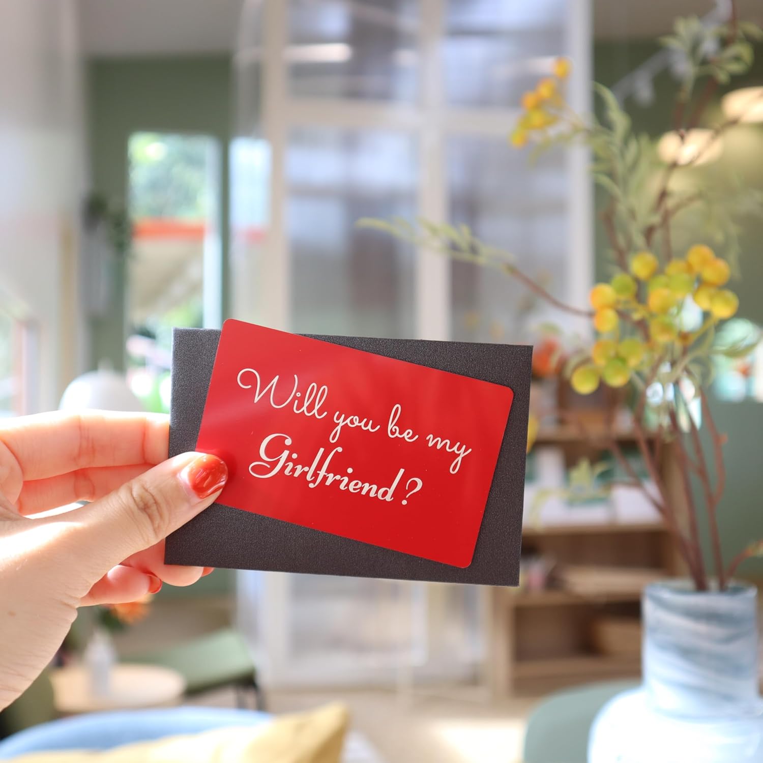 Will You Be My Girlfriend?, Red Romantic proposal card with Black envelope, Simple and Powerful card, I Love You