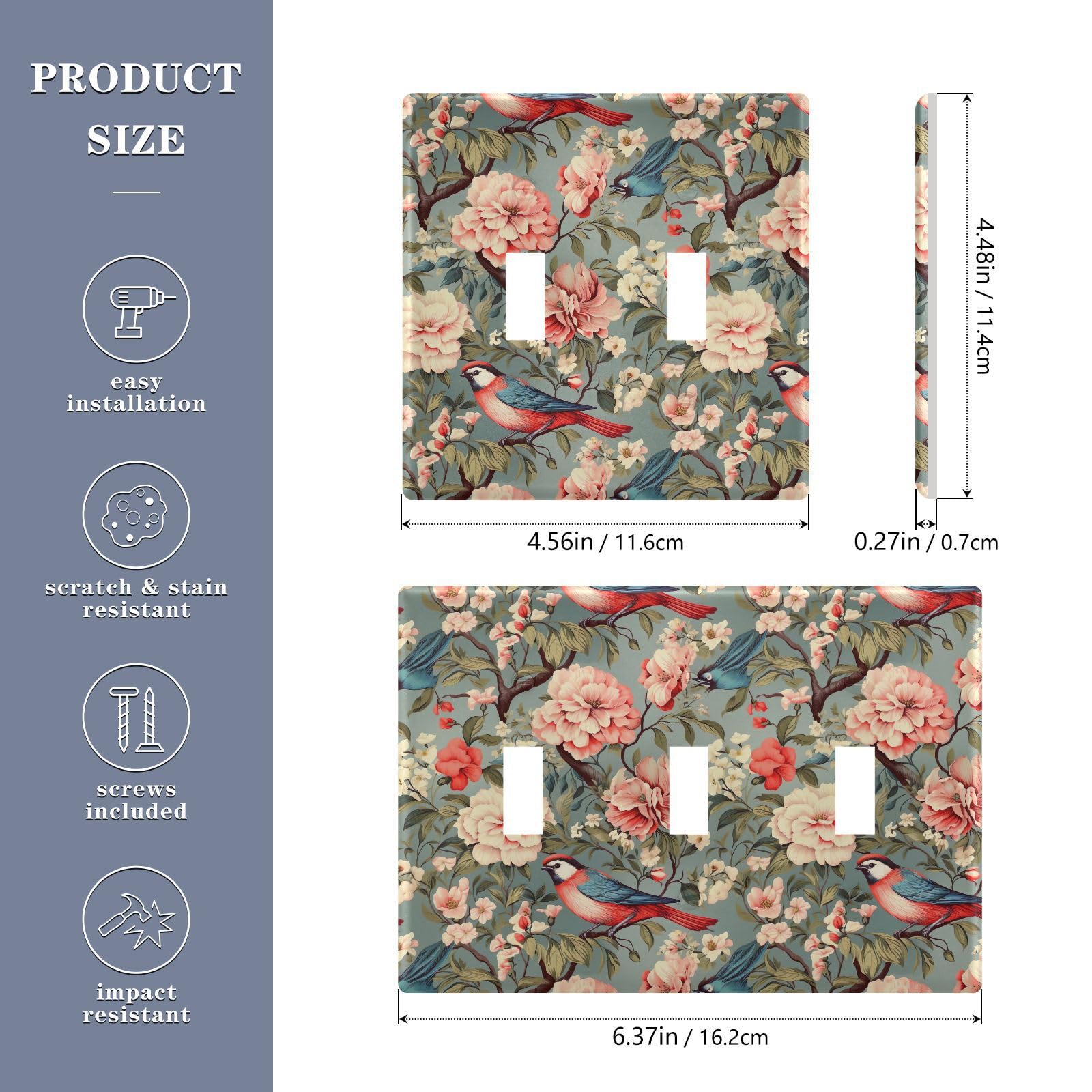 UMIRIKO Bird Spring Flower Light Switch Cover Plate Covers Decorative Double Toggle Home Decor 202b3343