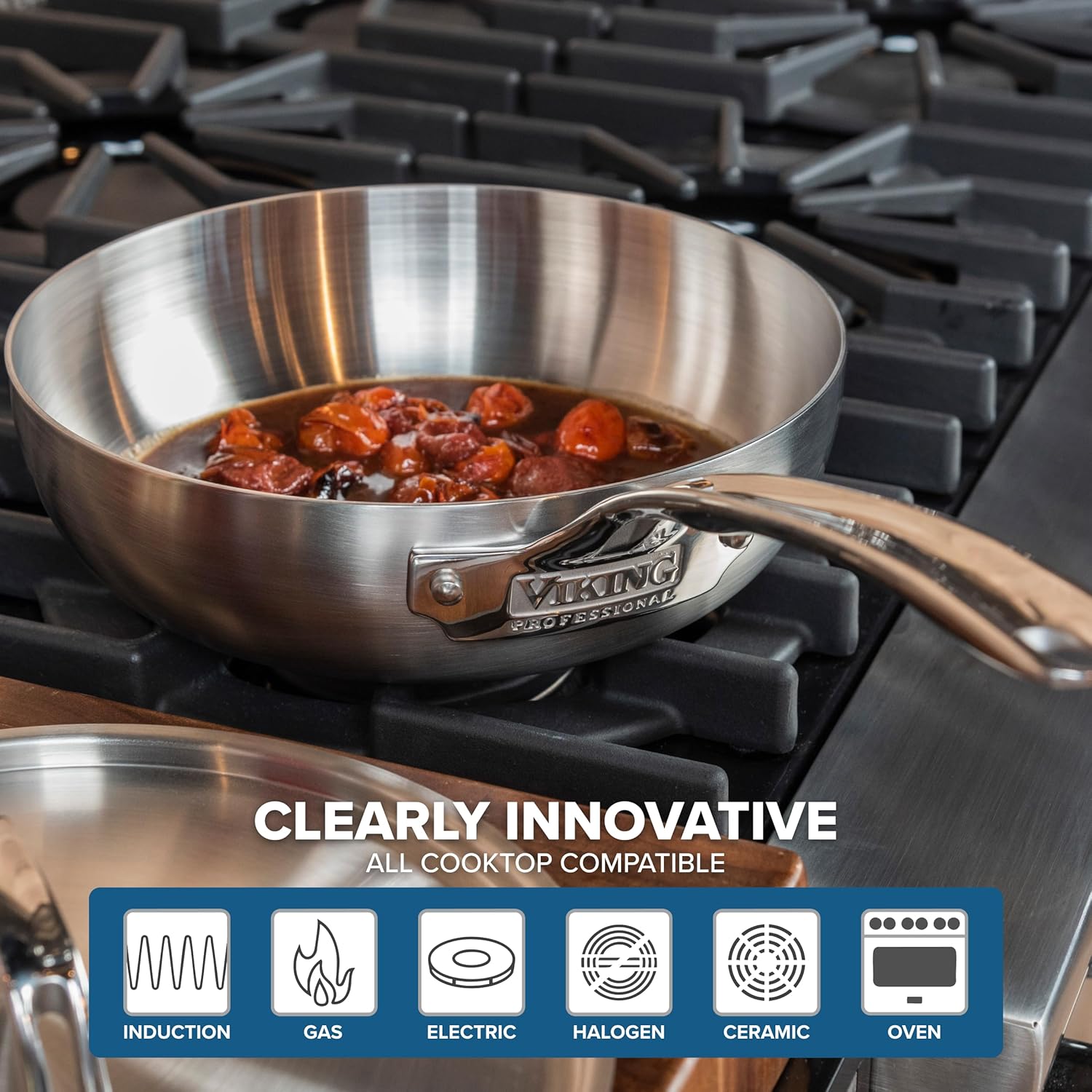 Viking 5-Ply Pots and Pans Set, 10 Piece Stainless Steel Kitchen Cookware, Silver