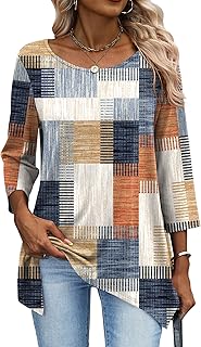 Blusas tipo túnica de manga 3/4 para mujer, ajuste holgado, elegantes casuales, cuello redondo, camisetas, tallas S-2XL