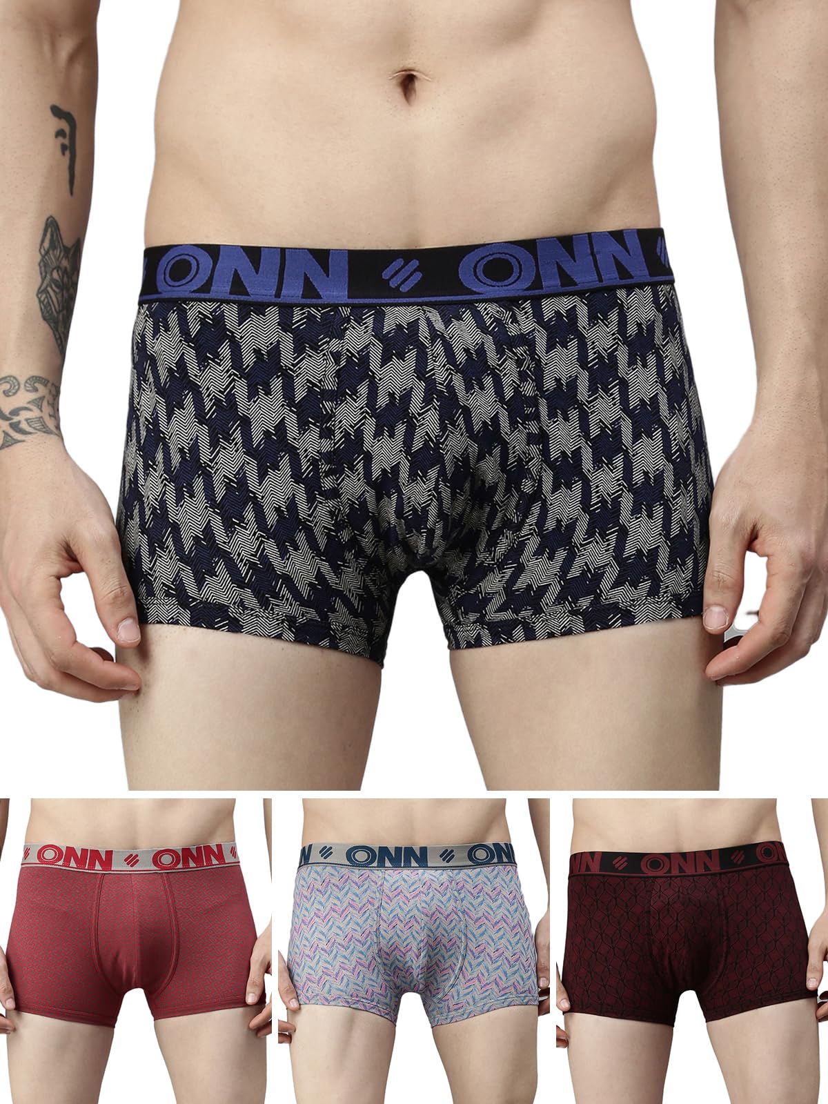 onn Men's Pack of 2 Super Combed Cotton Printed Mini Trunk with Ultra Soft Waistband (Size: Large) Assorted-picture-31