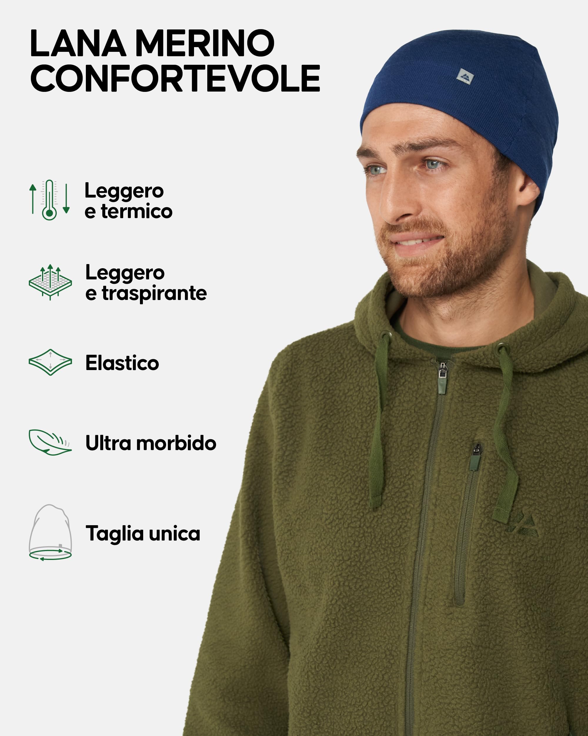 DANISH ENDURANCE Cappello Lana Merino, Berretto per Uomo e Donna, Beanie Sportivo
