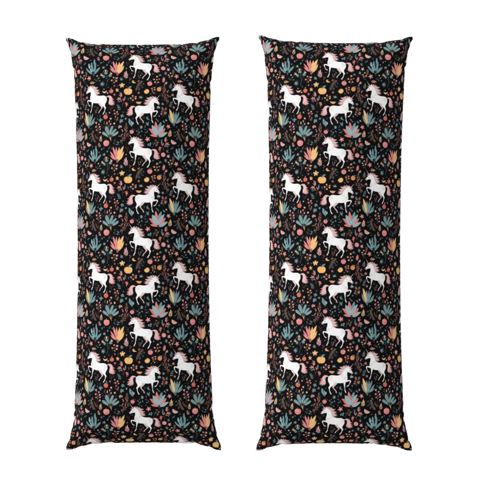 Body Pillowcase 20x54, Halloween Unicorns Horse Flowers Black, Premium Ultra Soft Pillow Cover with Zipper Closure, Breathable Bedding Protector for Men Women Bed Sofa