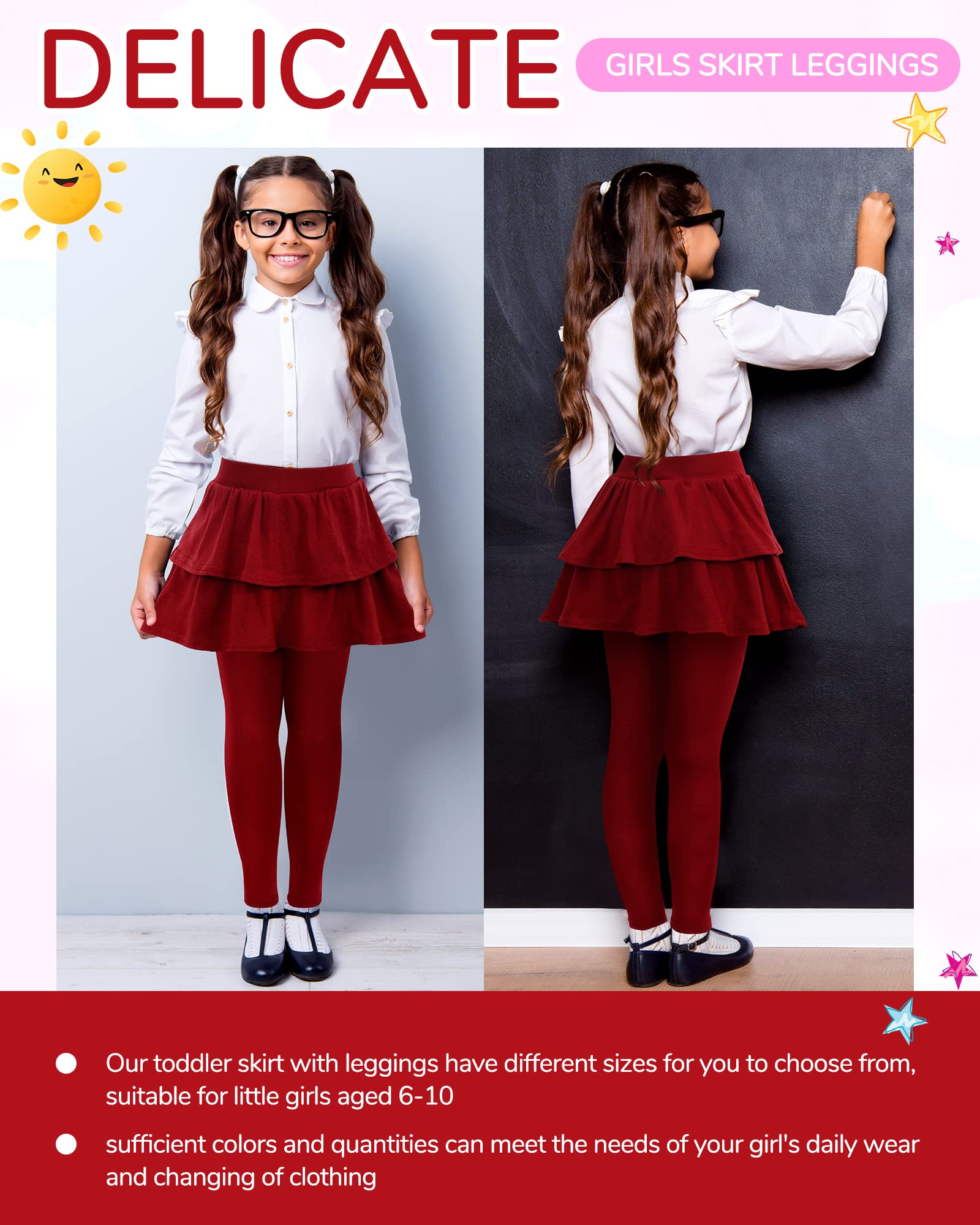 Taiyin Confezione da 5 leggings in cotone con volant, tutù, leggings senza piedi, con gonna, uniforme scolastica, per ragazze, autunno inverno