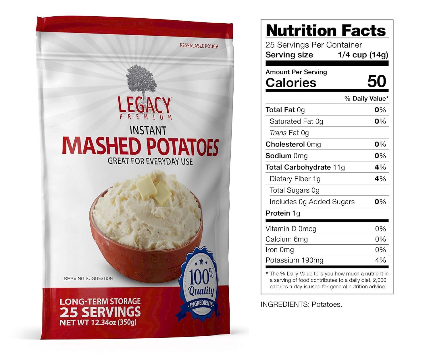 Legacy Essentials Instant Mashed Potato Flakes - 15 Year Shelf Life Freeze Dried Mash Potato for Emergency Food Storage Supply (Quantity 6)