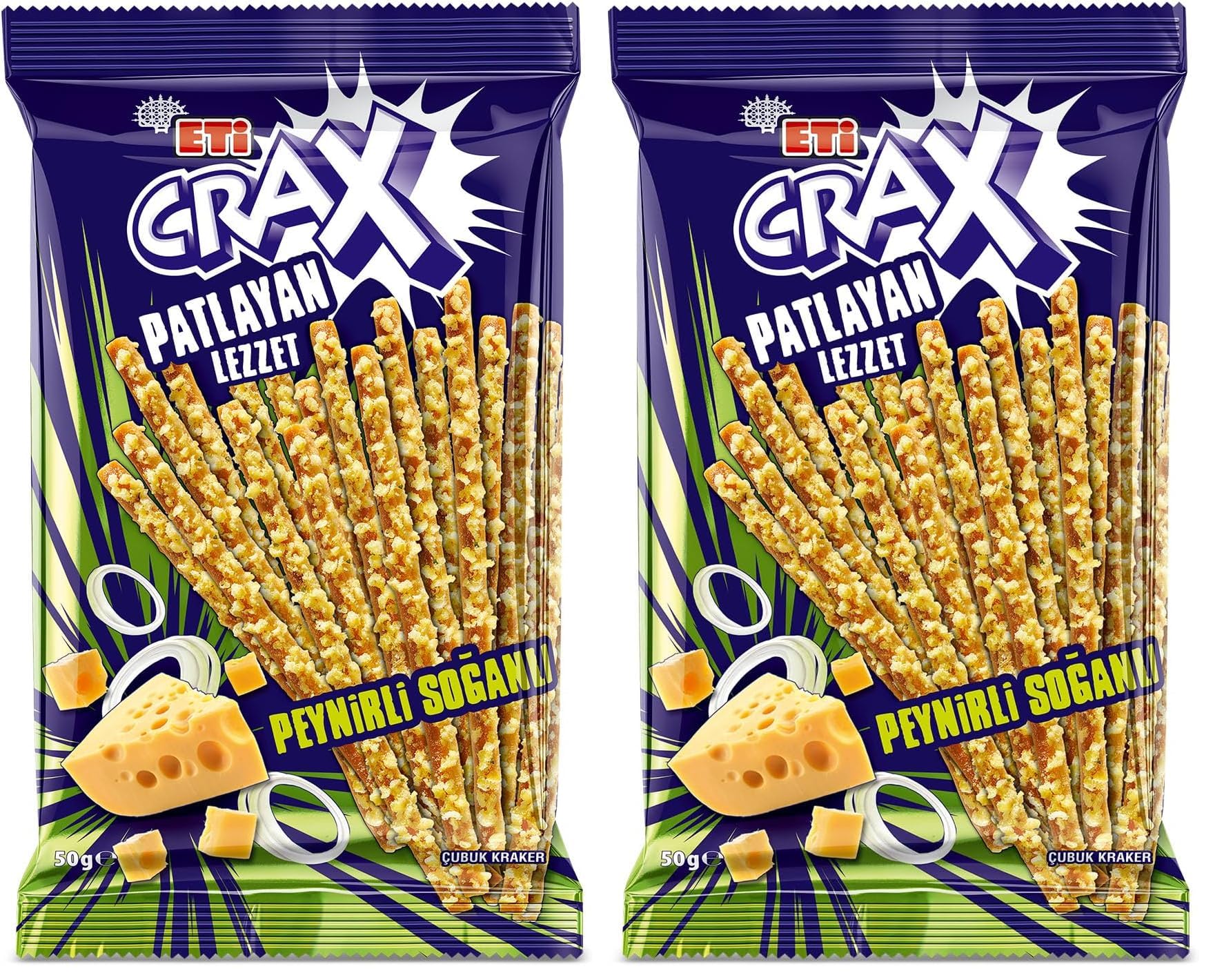 Eti Crax Patlayan Lezzet Peynirli Soğanlı Çubuk Kraker 50 g x 20 Adet (2 paketi)