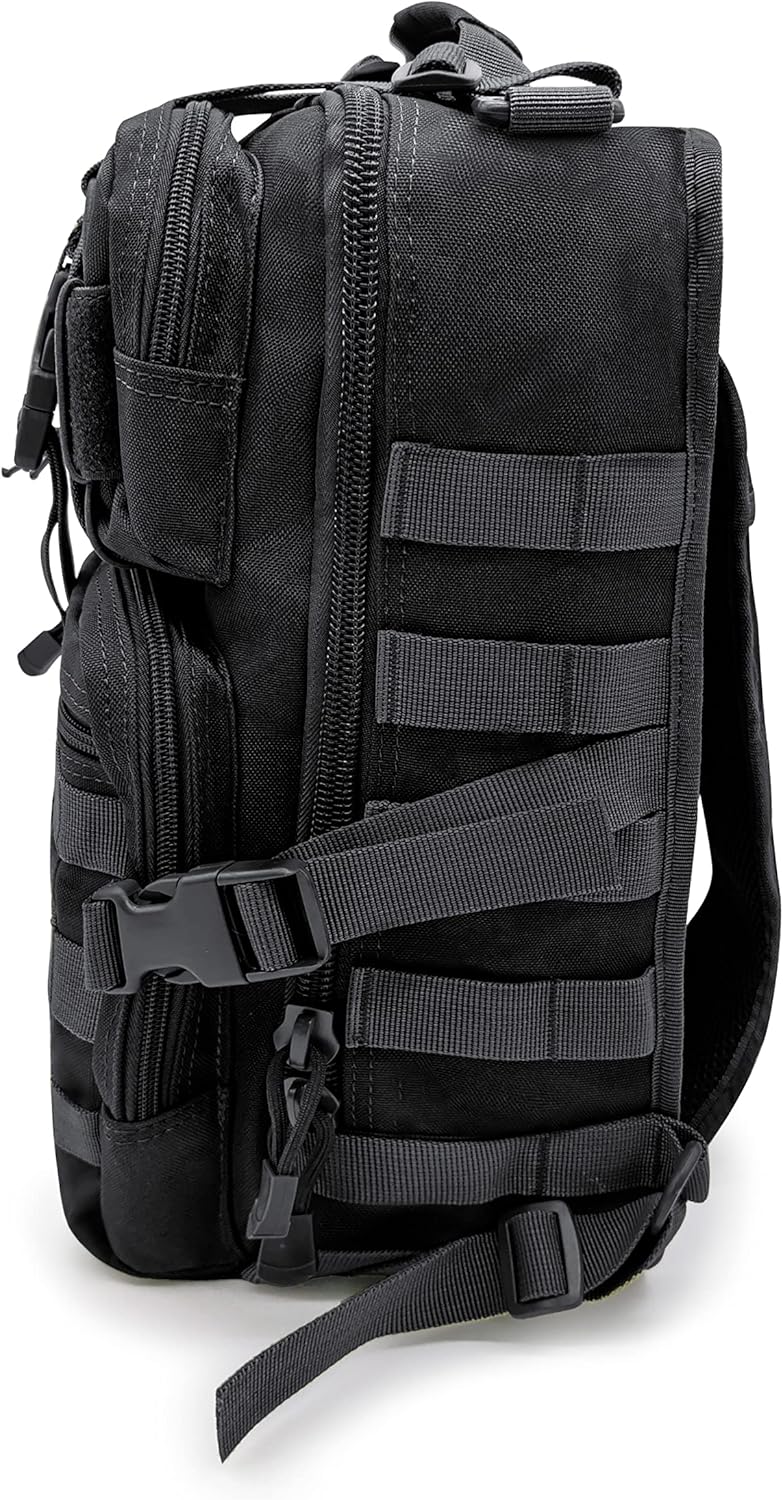 Silfrae Tactical Sling Bag Military Single Shoulder Backpack Chest Bag Range Bags (Black) - Image 3