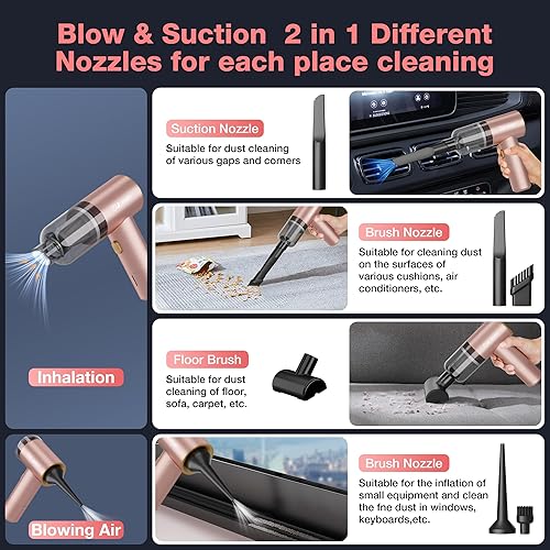 Miniatura 3 de Aspiradora portátil 4 en 1, 10000 Pa, mini aspiradora de mano inalámbrica recargable, 120 W, aspiradora de alta potencia y plumero de aire,