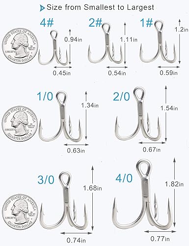 Miniatura 3 de Beoccudo Anzuelos agudos de agua salada, tamaño grande, 4 veces fuertes ganchos de pesca triples para caza grande, trucha, pez azul, salmón, pez