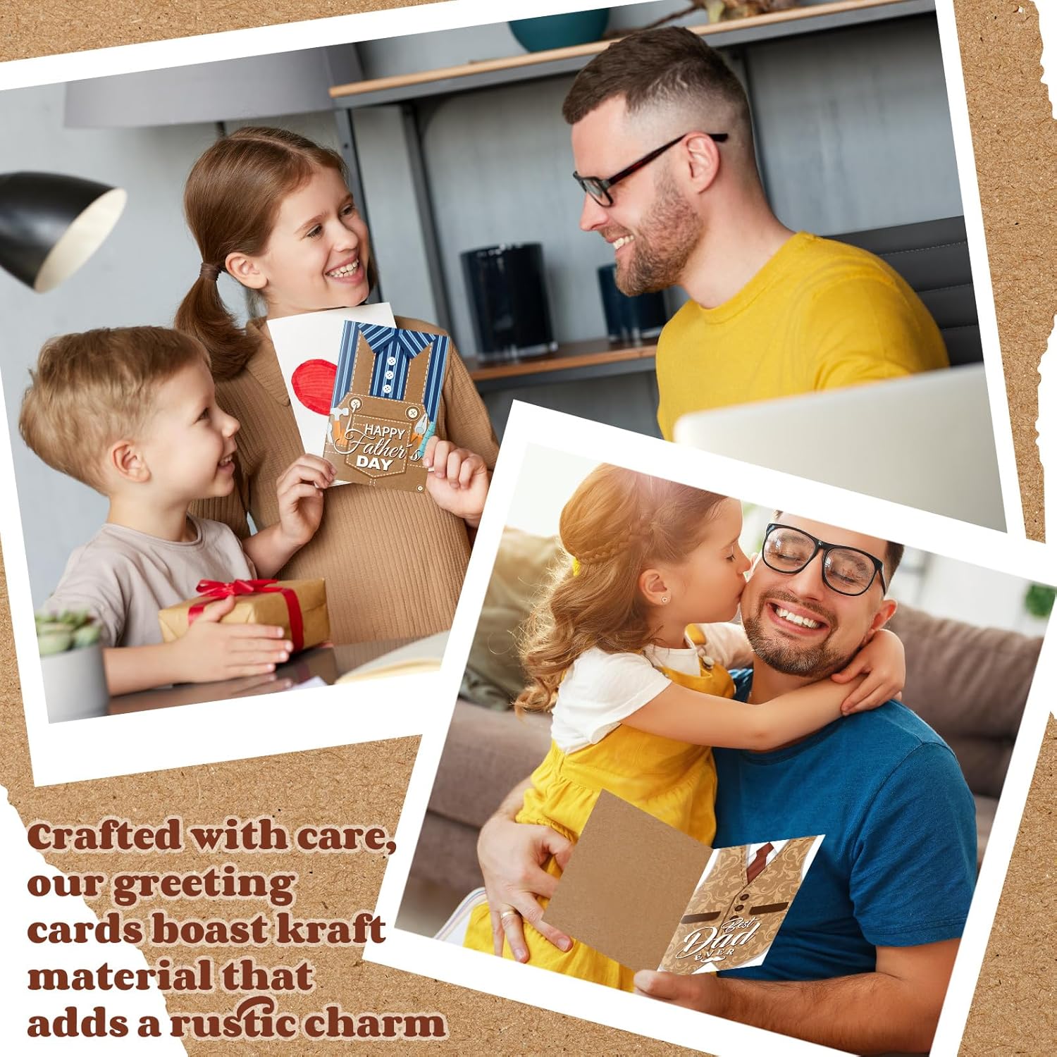 Motiskyy 100 Sets Kraft Happy Fathers Day Greeting Cards with Envelopes and Stickers Assorted Father's Day Card Making Kits Handmade Crafts Bulk for Dad Stepdad Grandpa Gifts