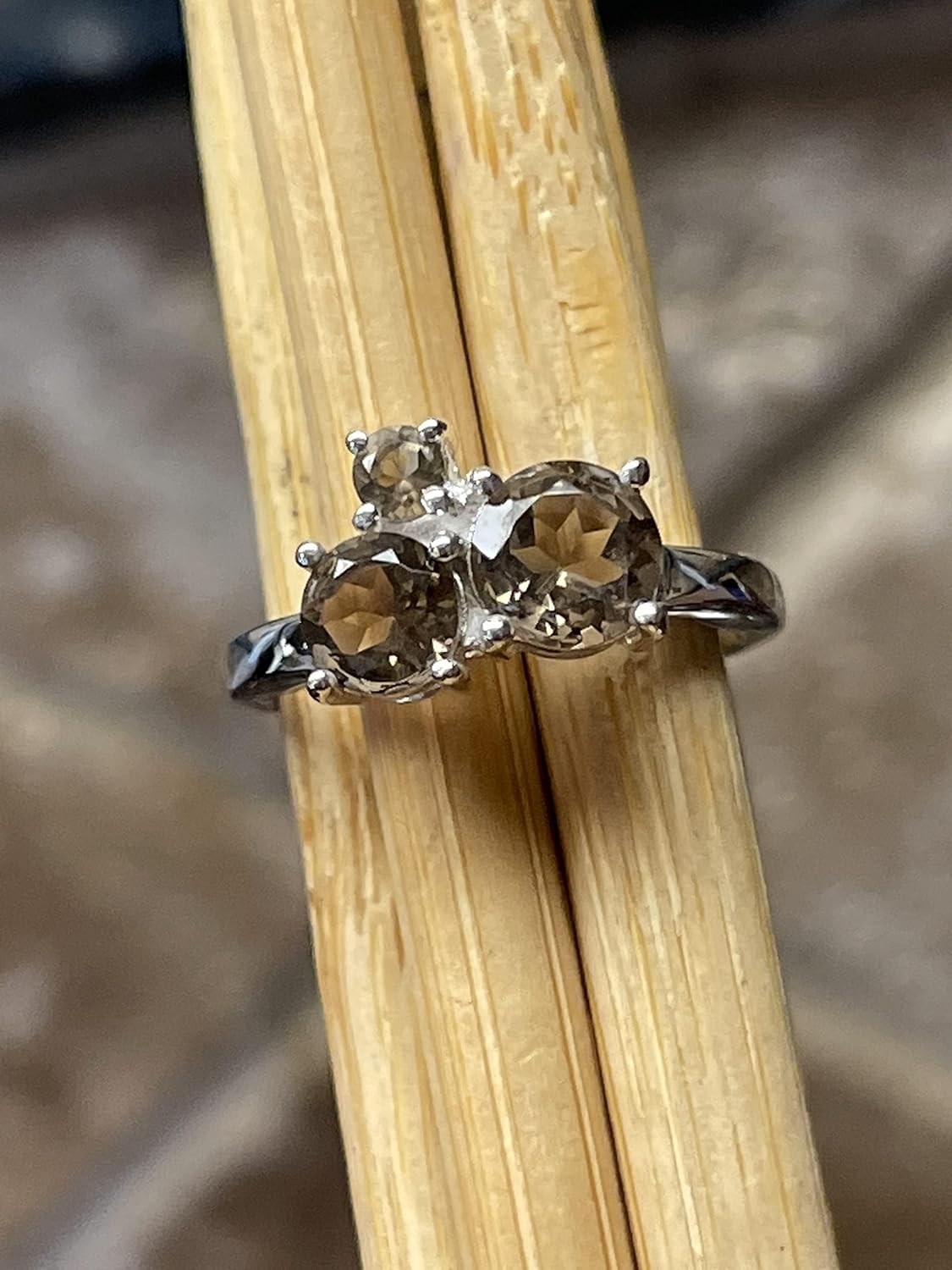 Genuine 2ct Smoky Topaz 925 Solid Sterling Silver Ring Size 5, 6, 7, 8, 9