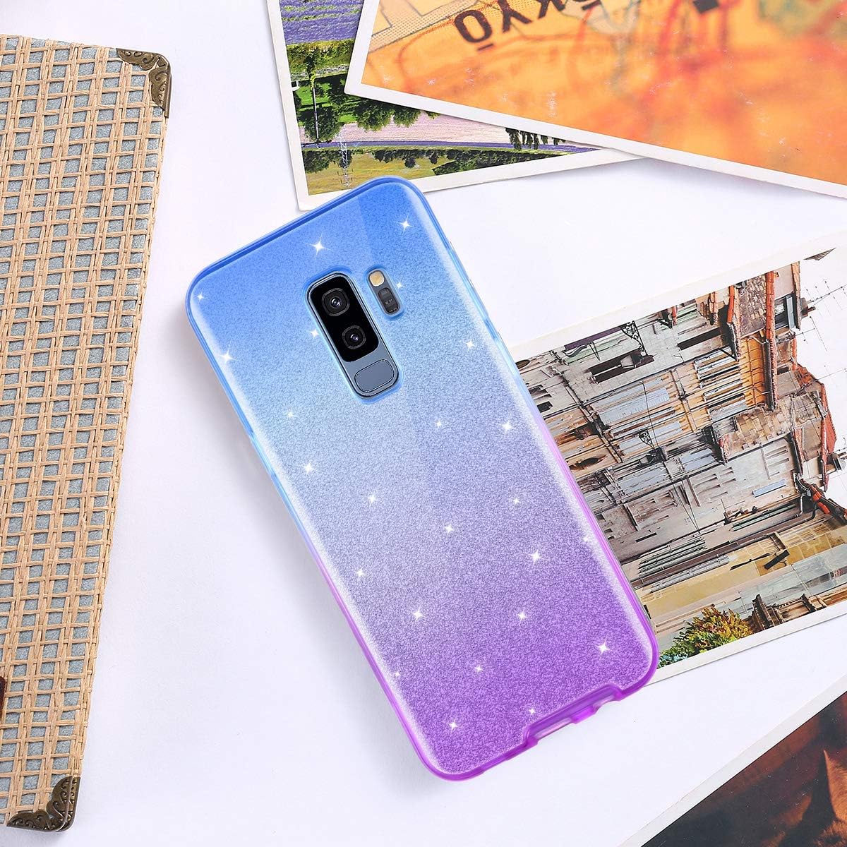 Casetego Compatible Galaxy S9 Plus Case,360 Full Body Two Piece Slim Crystal Transparent Case with Built-in Screen Protector for Samsung Galaxy S9 Plus,Blue/Purple