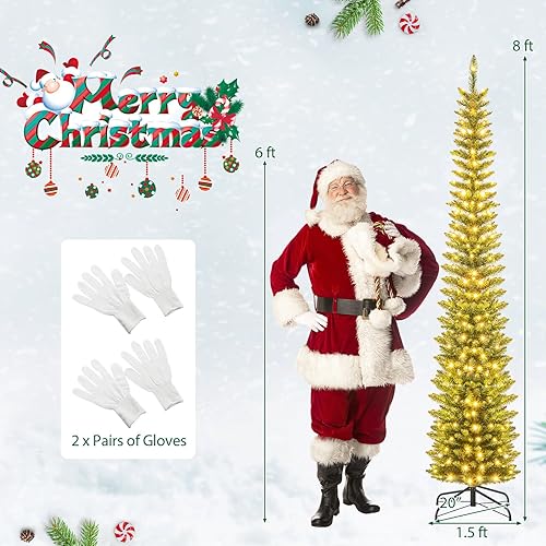 Miniatura 9 de HAPPYGRILL Árbol de Navidad preiluminado de 8 pies, árbol de Navidad artificial con 591 puntas de rama, 300 luces LED blancas cálidas, soporte de