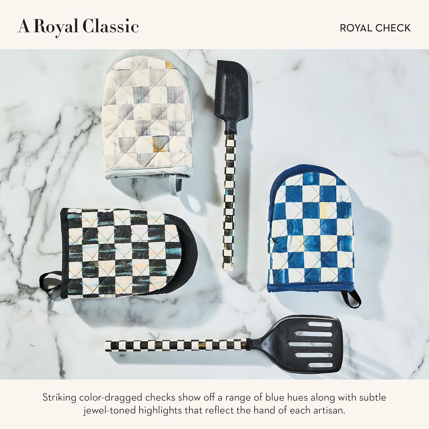 MACKENZIE-CHILDS Oven Mitt, Kitchen Oven Mitt for Cooking and Baking, Mini, Blue-and-White Royal Check