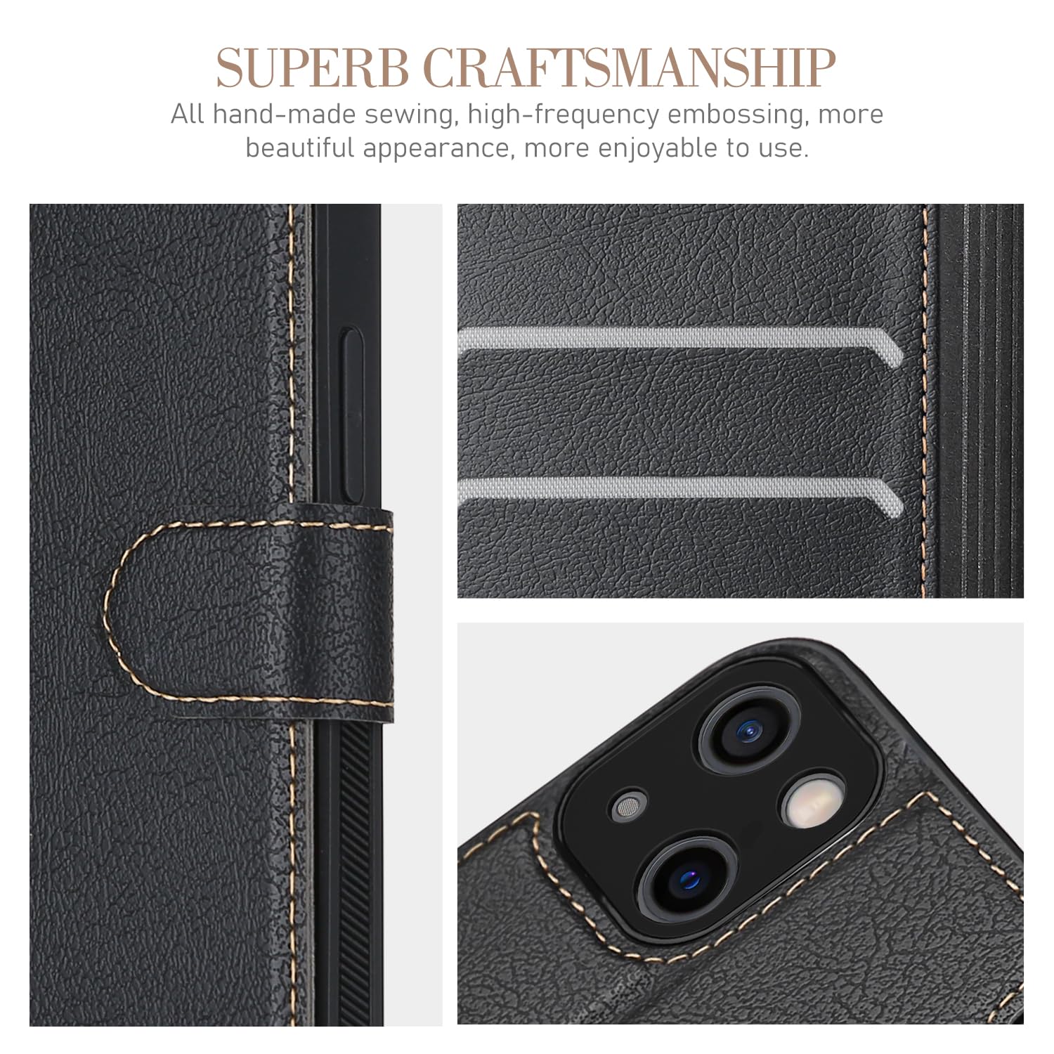 ELESNOW Cover per iPhone 15 Pro Max - 6.7, Custodia Portafoglio Flip Libro in Pelle PU Magnetica con Slot per Scheda e Supporto Stand per iPhone 15 Pro Max (Nero