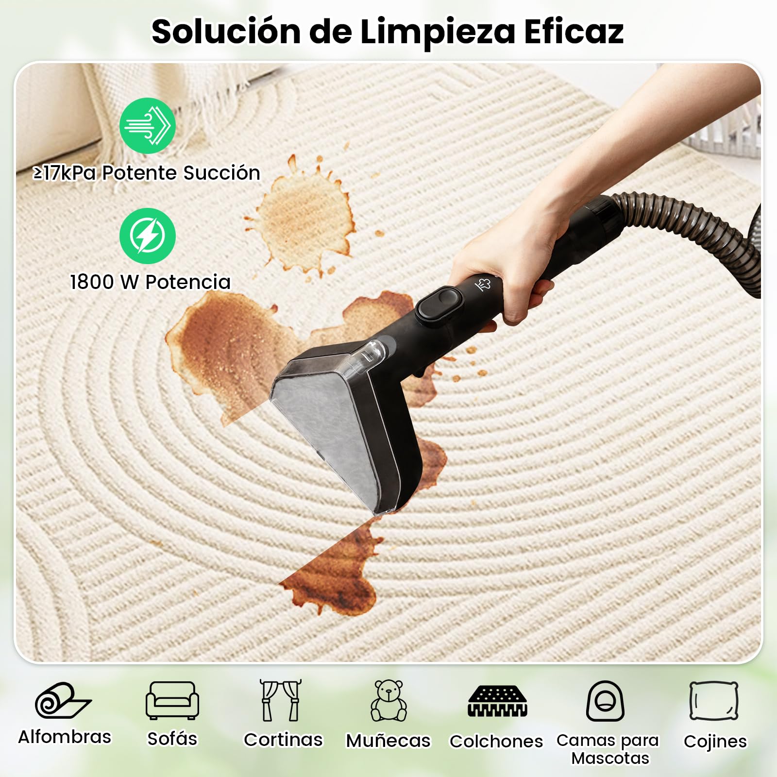 COSTWAY Aspiradora de Agua Tapiceria, Vaporeta Limpieza Hogar de 1800W, 17 kPa, Depósito Agua Limpia de 1,1 L y Agua Sucia de 0,9L, Limpiador a Vapor con Agua Fría y Caliente