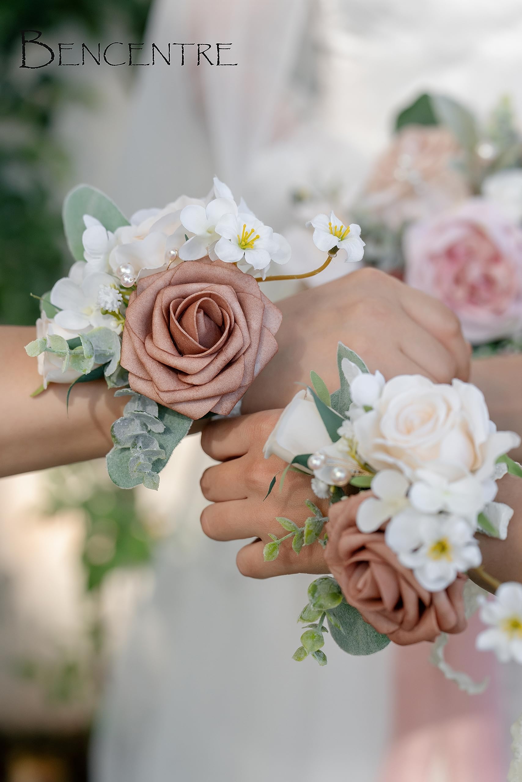6 Pcs Ivory Rose Wrist Corsages – Silk Flower Corsages With Pearl Bracelets For Weddings & Prom 7 thumbnail image
