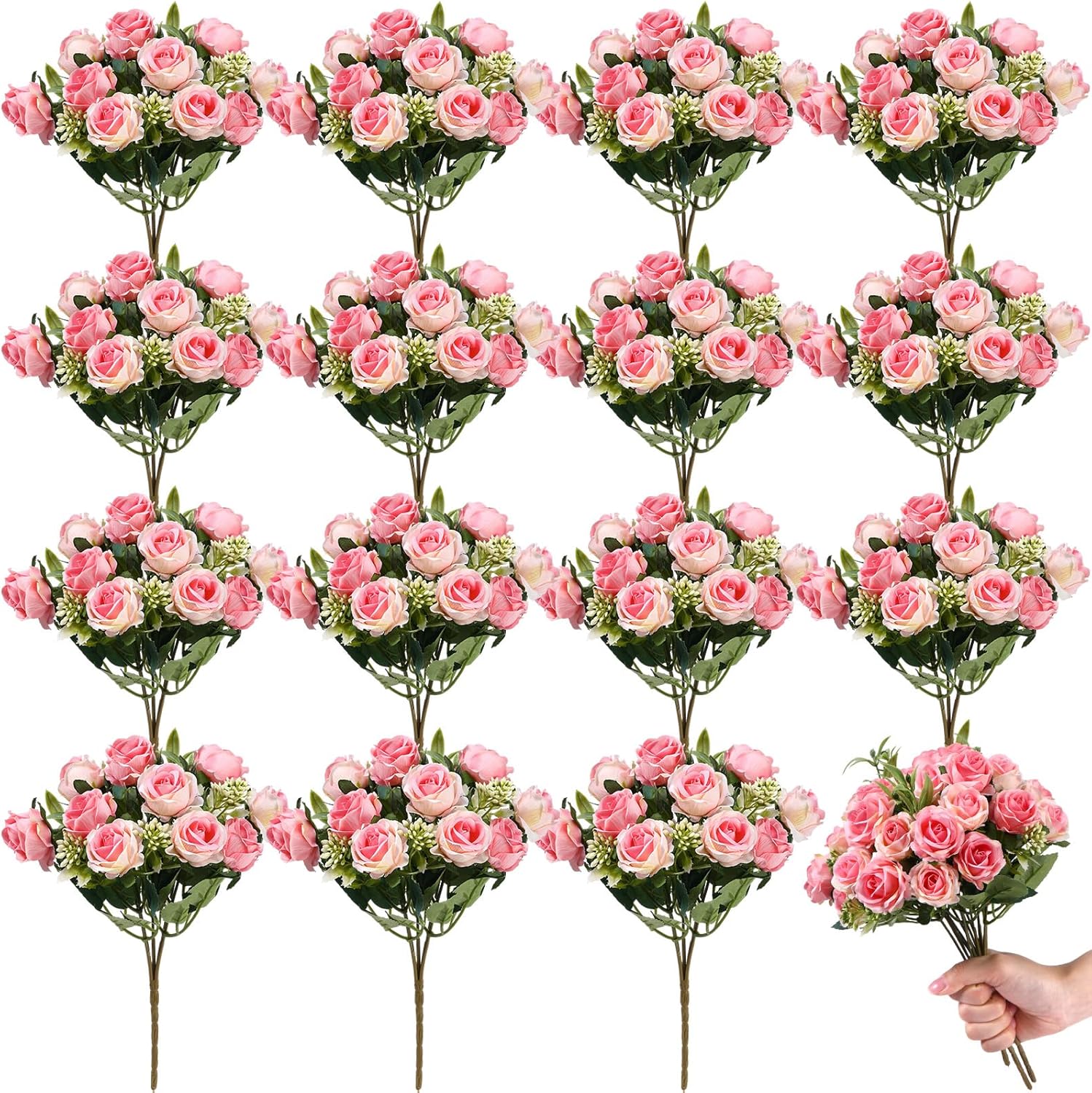 Amazon.com: Zeyune 16 Bunches 12 Inch Artificial Mini Rose Bouquet 160 ...