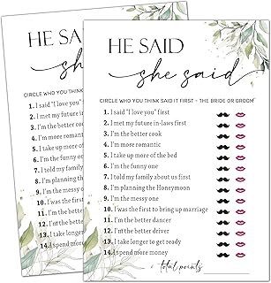 Eronm Minimalist Bridal Shower Games, He Said She Said, Engagement Party Games, Wedding Shower for 25 Guests, Wedding Advice Cards, Bridal Shower Decorations-A04