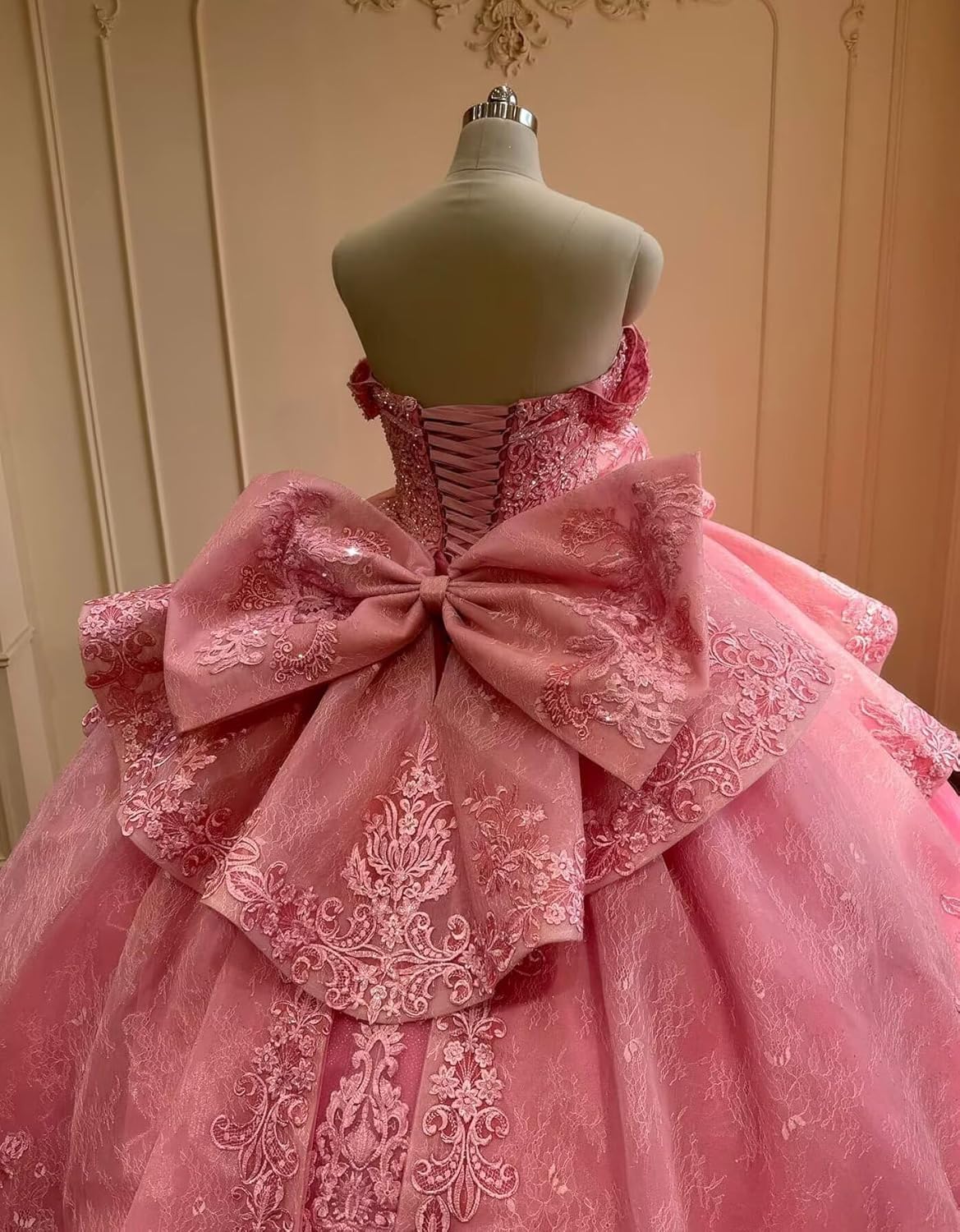 XYAYE Off Shoulder Tiered Quinceanera Dresses with Bow Lace Layered Tulle Sweet 16 Dresses Puffy Beaded Long Ball Gown