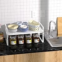 Vista 2 de ARCCI Expandable Kitchen Cabinet Shelf Organizers 2 Pack, Stackable Metal Pantry Storage Shelves Rack, Adjustable Counter Shelf for Cabinets, Negro