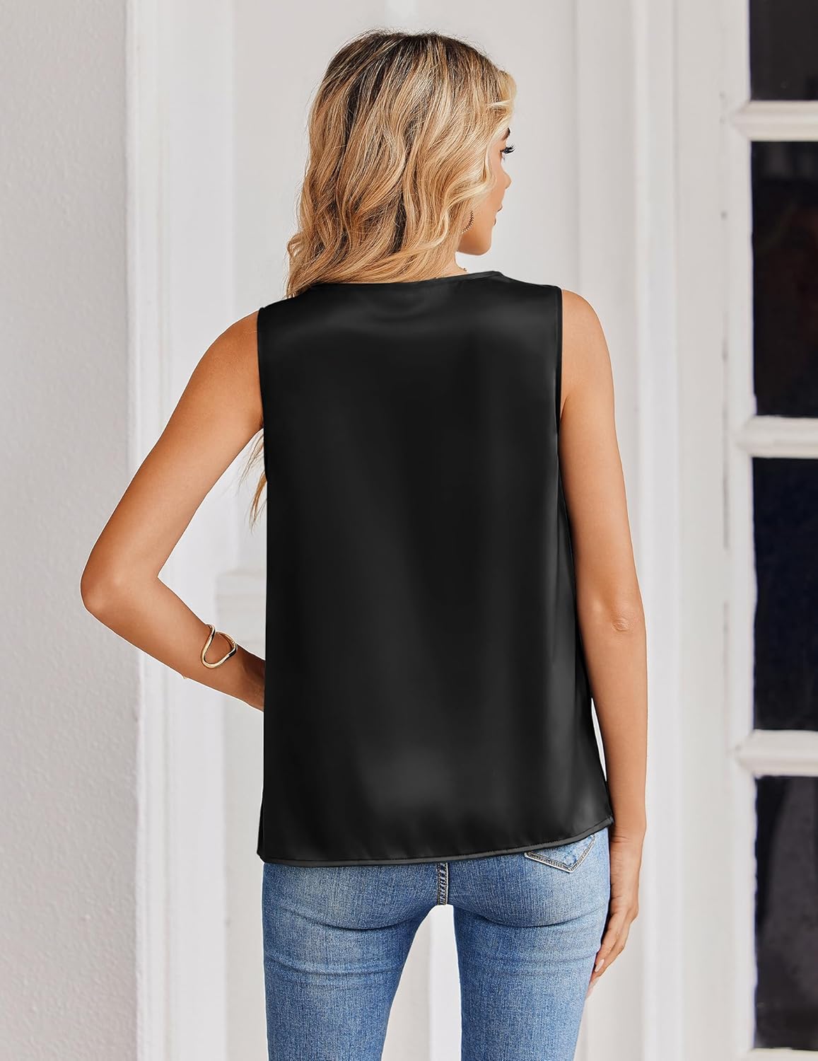 Zeagoo Women's Silk Satin Tank Tops V Neck Casual Camisoles Sleeveless Business Work Blouses Dressy Summer Shirts - Image 2