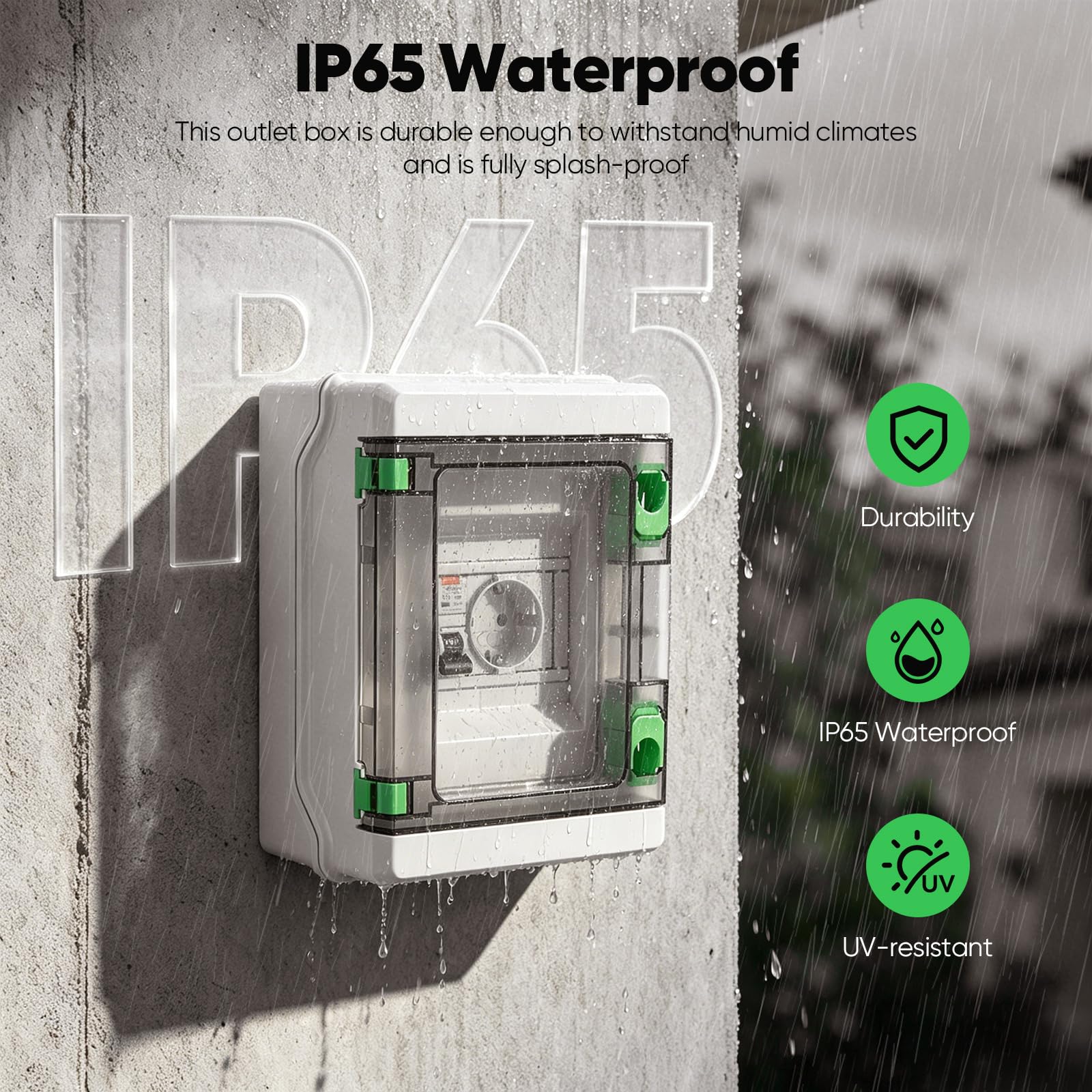 Presa con RCD, Quadro elettrico esterno IP65 Impermeabile con presa Tipo C 16 A e interruttore automatico 16 A 230 V per aree esterne e ambienti umidi